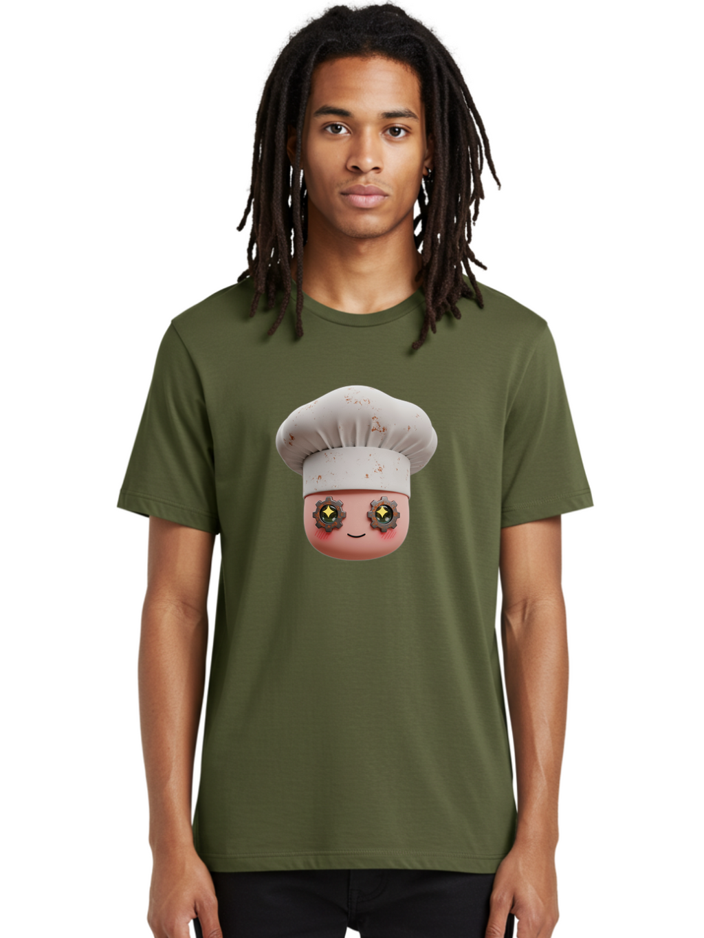 Chef-Emoji-2 Men'S Graphic Tee, 100% Cotton, Comfortable Casual Summer Wear, Machine Washable, Cartoon Chef, Cooking Emoji, Chef Hat, Robotic Eyes, Culinary Art, Kitchen Creativity, Digital Character, Foodie Fun, Animated Chef, Bac817