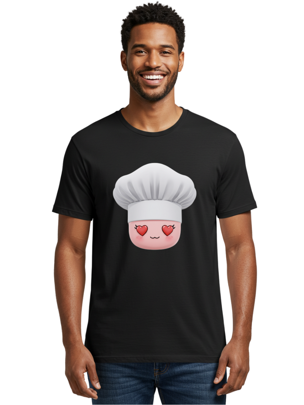 Chef-Emoji Men'S Graphic Tee, 100% Cotton, Comfortable Casual Summer Wear, Machine Washable, Cartoon Chef Hat, Chef Emoji, Cute Chef Face, Heart Eyes, Cooking Love, Culinary Passion, Adorable Character, Facial Expression, Cartoon Style Bac819