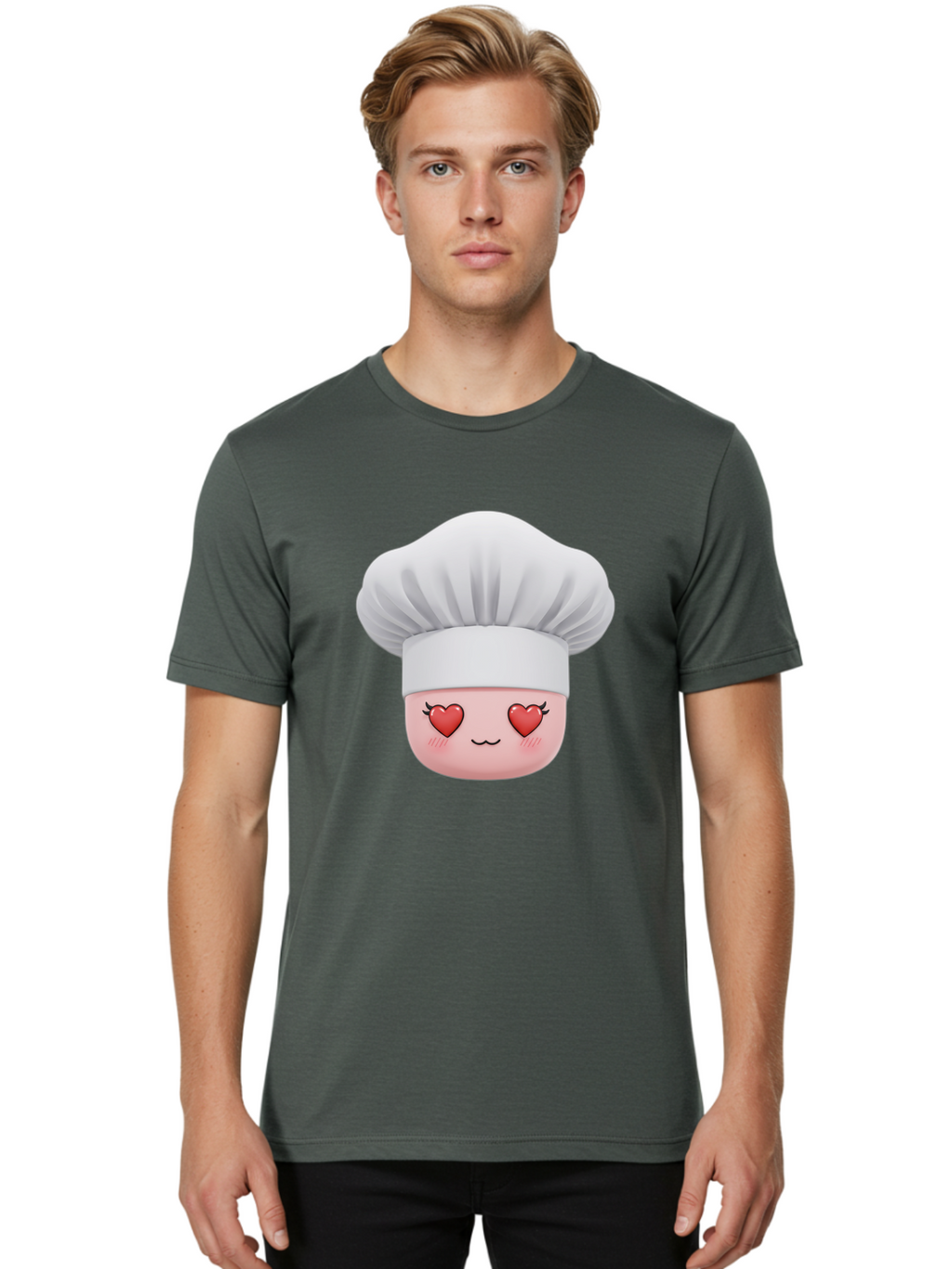 Chef-Emoji Men'S Graphic Tee, 100% Cotton, Comfortable Casual Summer Wear, Machine Washable, Cartoon Chef Hat, Chef Emoji, Cute Chef Face, Heart Eyes, Cooking Love, Culinary Passion, Adorable Character, Facial Expression, Cartoon Style Bac819