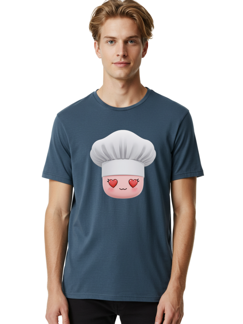 Chef-Emoji Men'S Graphic Tee, 100% Cotton, Comfortable Casual Summer Wear, Machine Washable, Cartoon Chef Hat, Chef Emoji, Cute Chef Face, Heart Eyes, Cooking Love, Culinary Passion, Adorable Character, Facial Expression, Cartoon Style Bac819