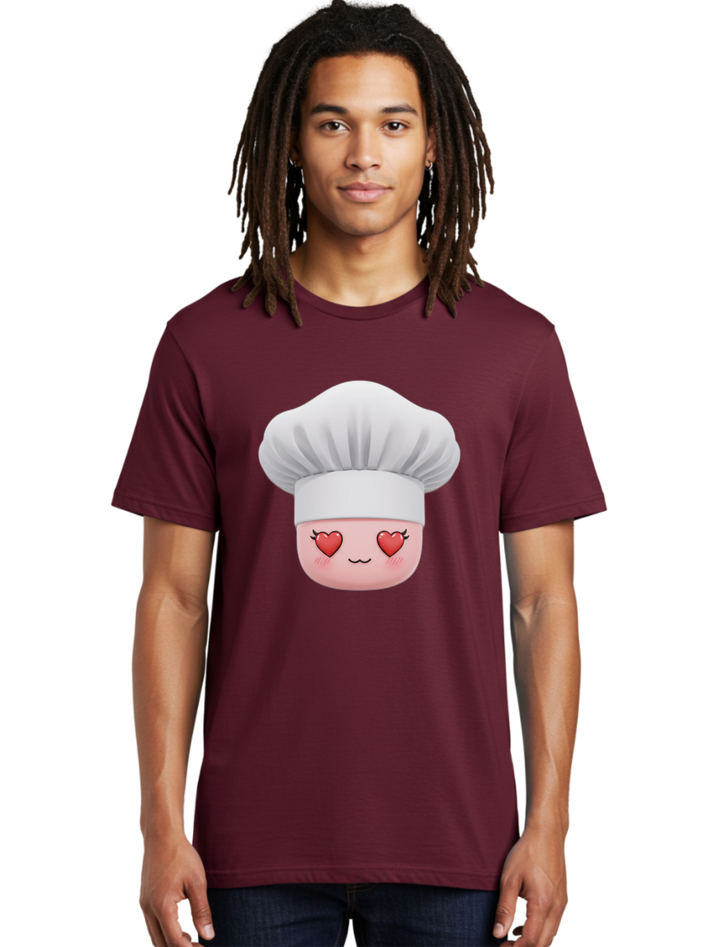 Chef-Emoji Men'S Graphic Tee, 100% Cotton, Comfortable Casual Summer Wear, Machine Washable, Cartoon Chef Hat, Chef Emoji, Cute Chef Face, Heart Eyes, Cooking Love, Culinary Passion, Adorable Character, Facial Expression, Cartoon Style Bac819