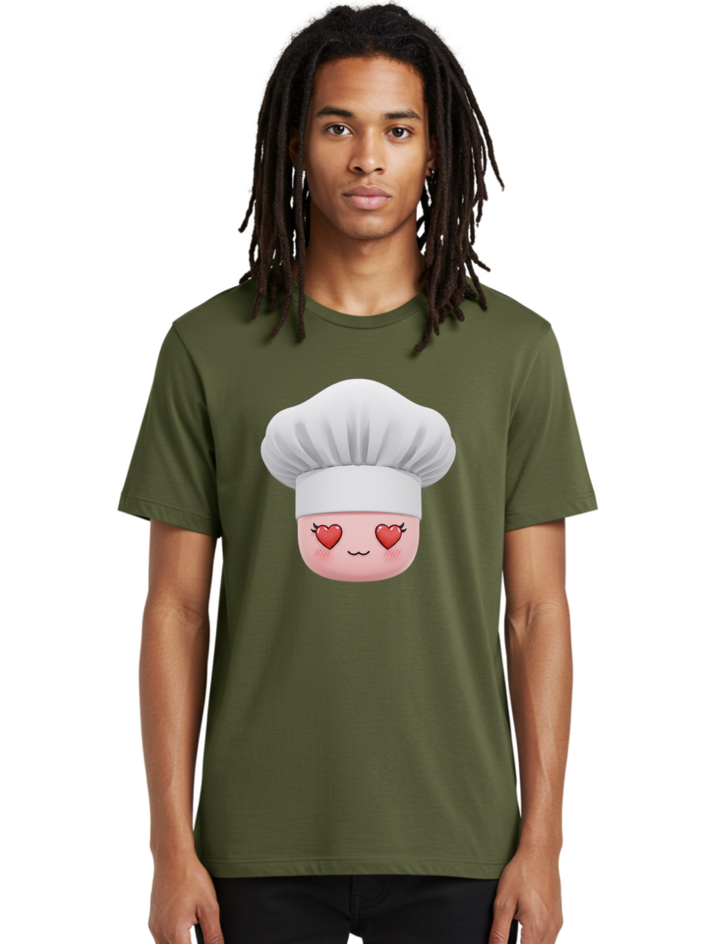 Chef-Emoji Men'S Graphic Tee, 100% Cotton, Comfortable Casual Summer Wear, Machine Washable, Cartoon Chef Hat, Chef Emoji, Cute Chef Face, Heart Eyes, Cooking Love, Culinary Passion, Adorable Character, Facial Expression, Cartoon Style Bac819