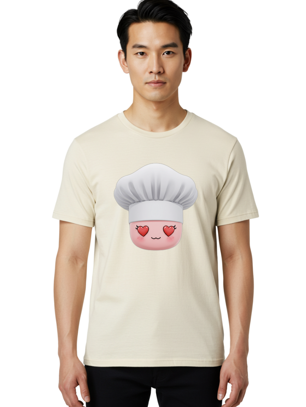 Chef-Emoji Men'S Graphic Tee, 100% Cotton, Comfortable Casual Summer Wear, Machine Washable, Cartoon Chef Hat, Chef Emoji, Cute Chef Face, Heart Eyes, Cooking Love, Culinary Passion, Adorable Character, Facial Expression, Cartoon Style Bac819