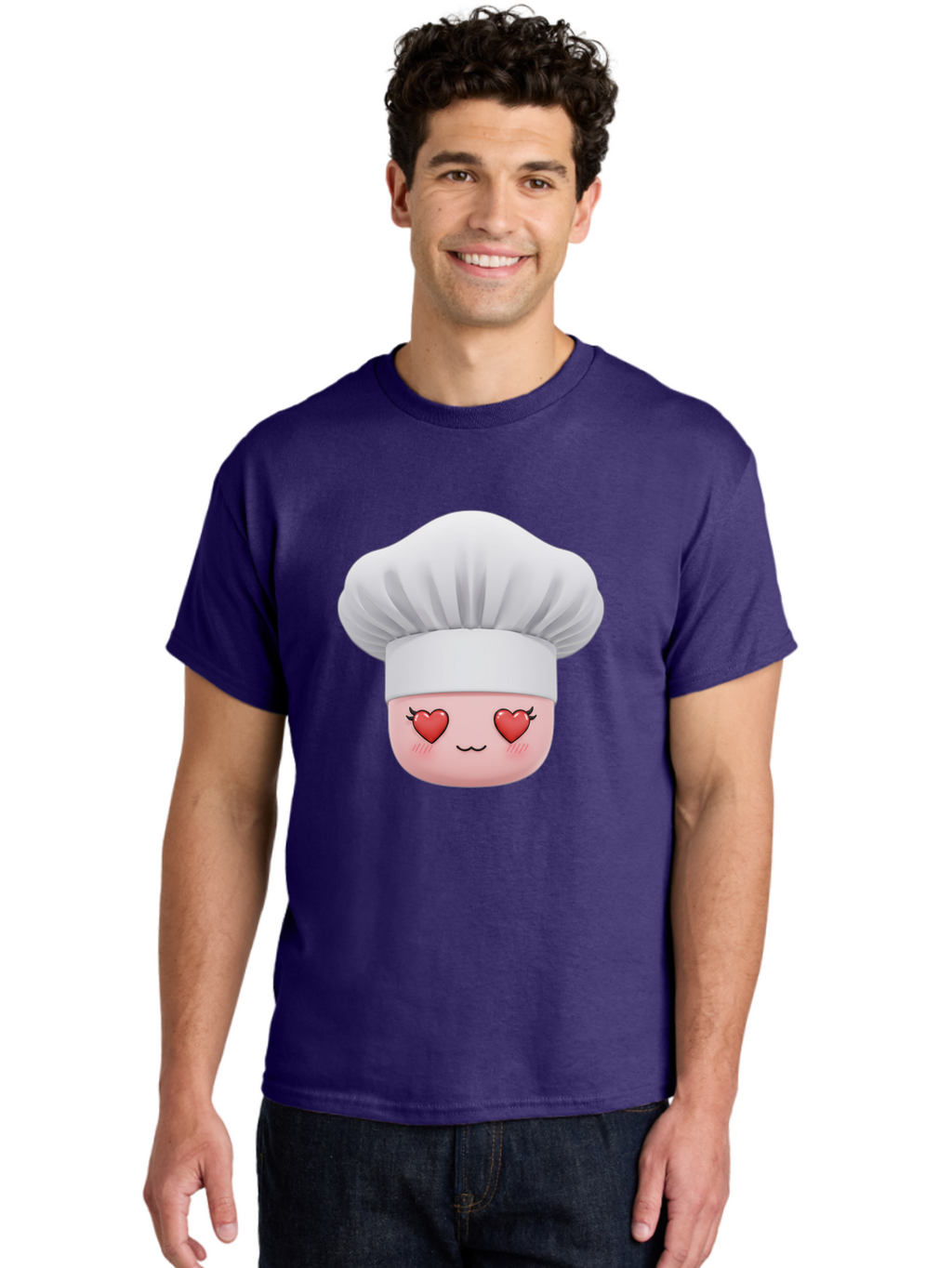 Chef-Emoji Men'S Graphic Tee, 100% Cotton, Comfortable Casual Summer Wear, Machine Washable, Cartoon Chef Hat, Chef Emoji, Cute Chef Face, Heart Eyes, Cooking Love, Culinary Passion, Adorable Character, Facial Expression, Cartoon Style Bac819