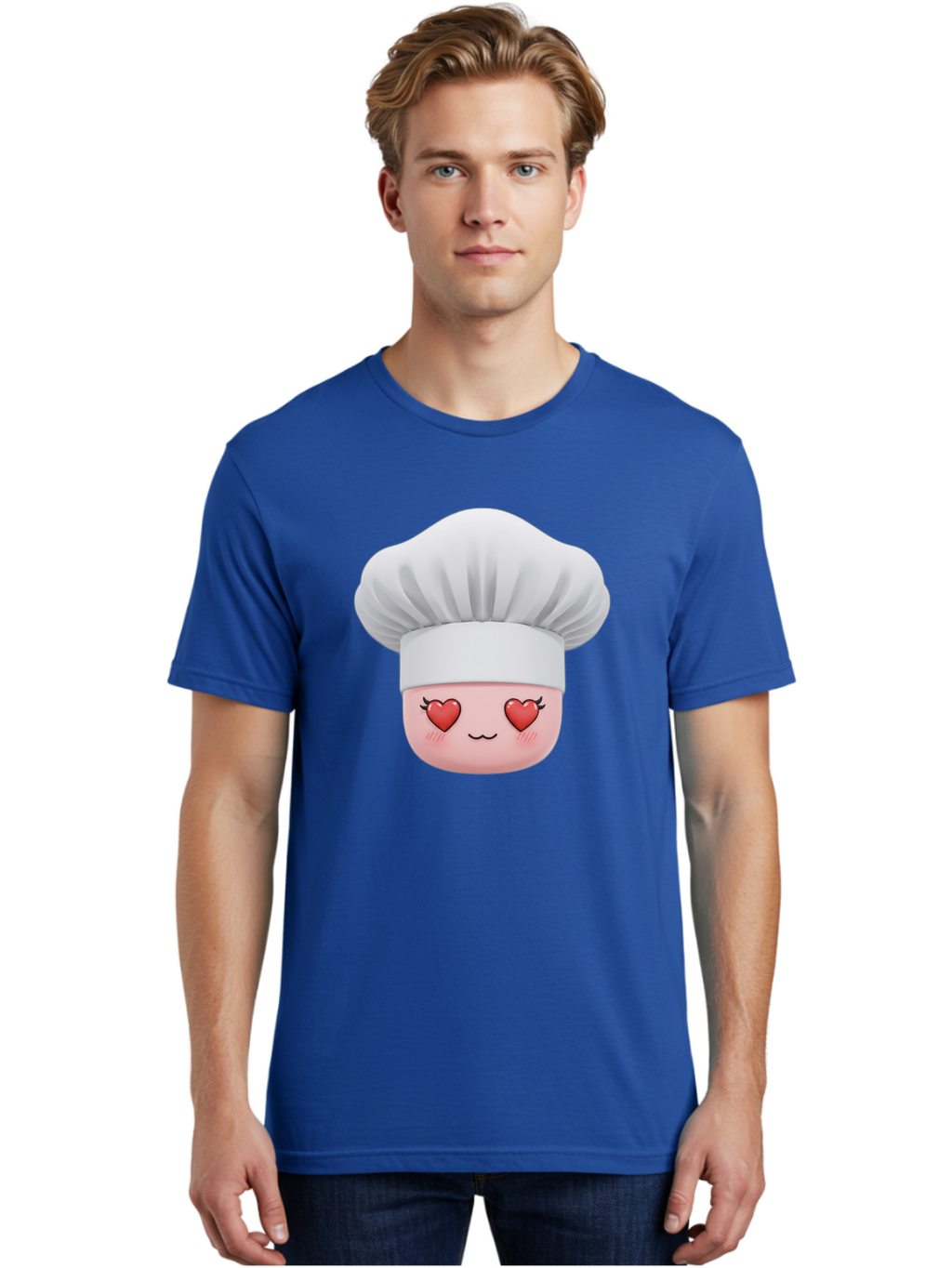 Chef-Emoji Men'S Graphic Tee, 100% Cotton, Comfortable Casual Summer Wear, Machine Washable, Cartoon Chef Hat, Chef Emoji, Cute Chef Face, Heart Eyes, Cooking Love, Culinary Passion, Adorable Character, Facial Expression, Cartoon Style Bac819