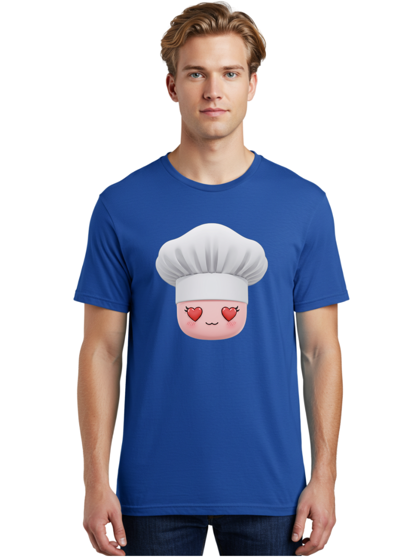 Chef-Emoji Men'S Graphic Tee, 100% Cotton, Comfortable Casual Summer Wear, Machine Washable, Cartoon Chef Hat, Chef Emoji, Cute Chef Face, Heart Eyes, Cooking Love, Culinary Passion, Adorable Character, Facial Expression, Cartoon Style Bac819