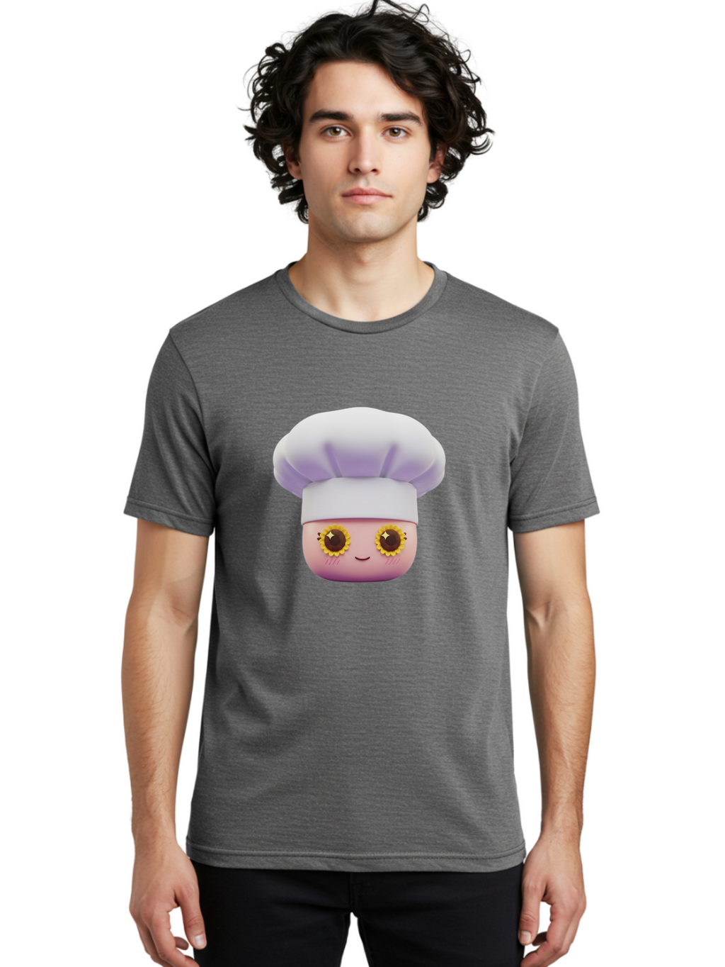 Chef-Emoticon Men'S Graphic Tee, 100% Cotton, Comfortable Casual Summer Wear, Machine Washable, Chef Character, Cute Emoji, Cooking Theme, Sunflower Eyes, Happy Face, Culinary Arts, Kitchen Icon, Cartoon Style Bac820