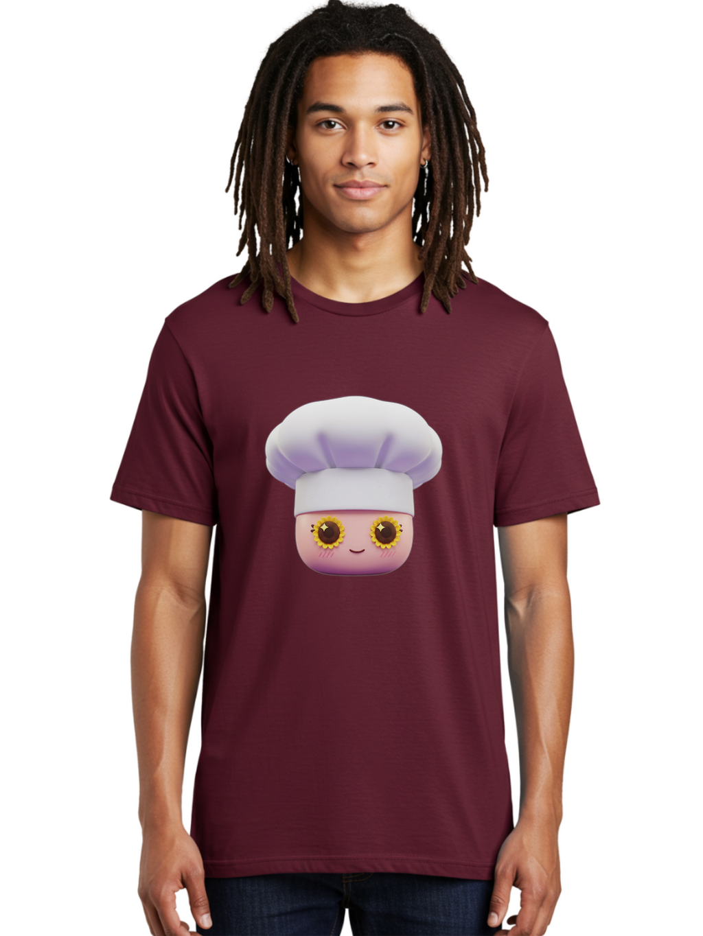 Chef-Emoticon Men'S Graphic Tee, 100% Cotton, Comfortable Casual Summer Wear, Machine Washable, Chef Character, Cute Emoji, Cooking Theme, Sunflower Eyes, Happy Face, Culinary Arts, Kitchen Icon, Cartoon Style Bac820
