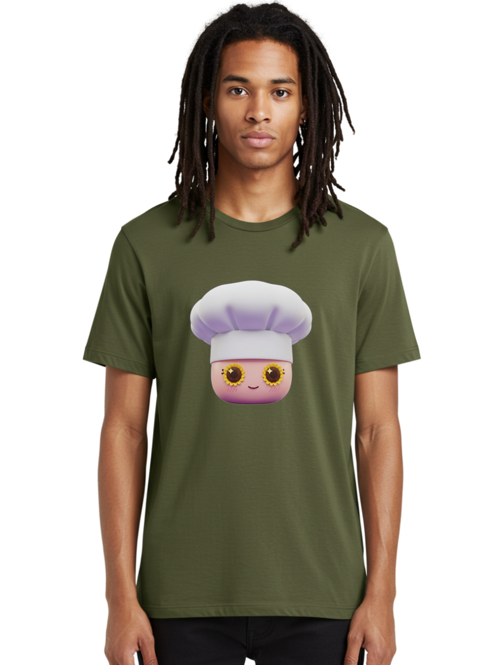 Chef-Emoticon Men'S Graphic Tee, 100% Cotton, Comfortable Casual Summer Wear, Machine Washable, Chef Character, Cute Emoji, Cooking Theme, Sunflower Eyes, Happy Face, Culinary Arts, Kitchen Icon, Cartoon Style Bac820