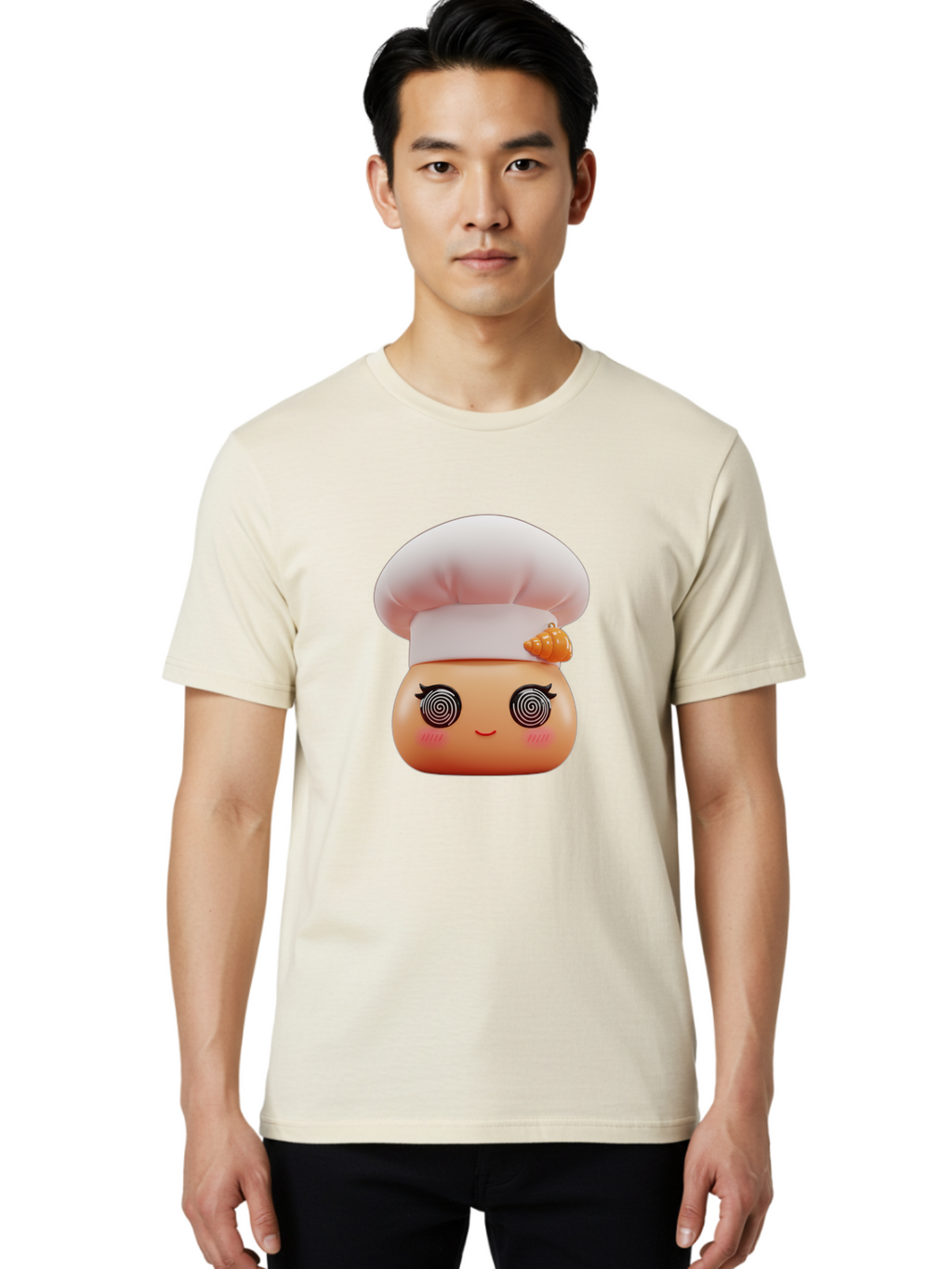 Chef-Face Men'S Graphic Tee, 100% Cotton, Comfortable Casual Summer Wear, Machine Washable, Cartoon Character, Chef Hat, Spiral Eyes, Cute Face, Cooking Theme, Kitchen Art, Whimsical Design, Kawaii Style, Playful Character Bac822