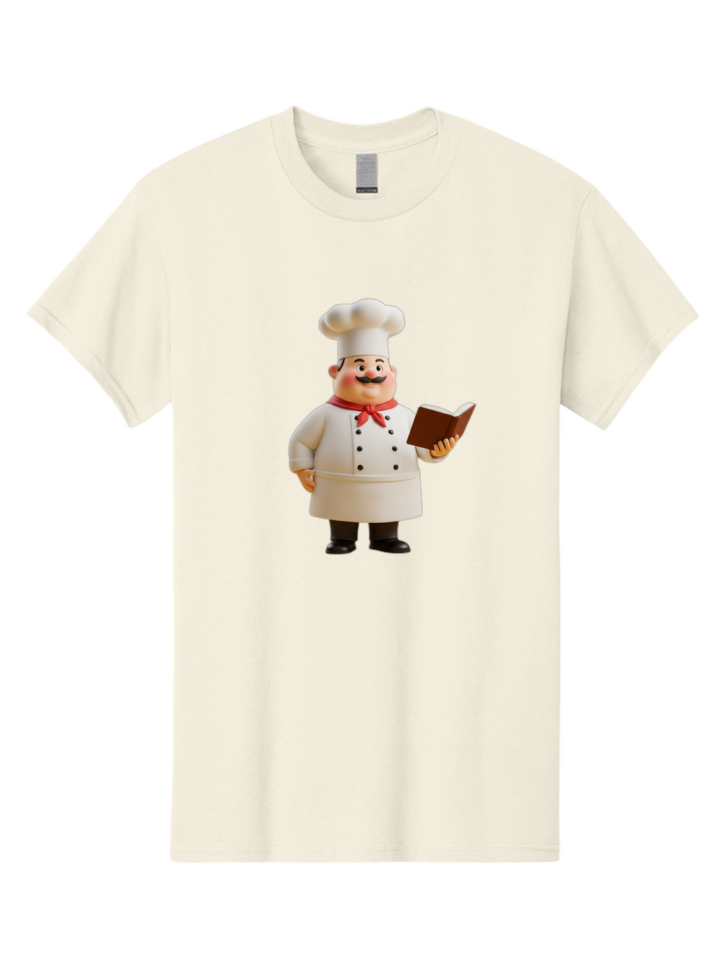 Chef-Figurine-2 Men'S Graphic Tee, 100% Cotton, Comfortable Casual Summer Wear, Machine Washable, Chef Hat, Chef Jacket, Red Neckerchief, Cookbook, Recipe Book, Chef Character, Cartoon Chef, Mustached Man, Cooking Attire, Culinary Expert Bac824