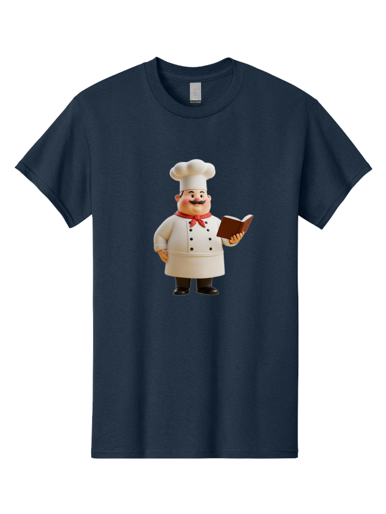 Chef-Figurine-2 Men'S Graphic Tee, 100% Cotton, Comfortable Casual Summer Wear, Machine Washable, Chef Hat, Chef Jacket, Red Neckerchief, Cookbook, Recipe Book, Chef Character, Cartoon Chef, Mustached Man, Cooking Attire, Culinary Expert Bac824