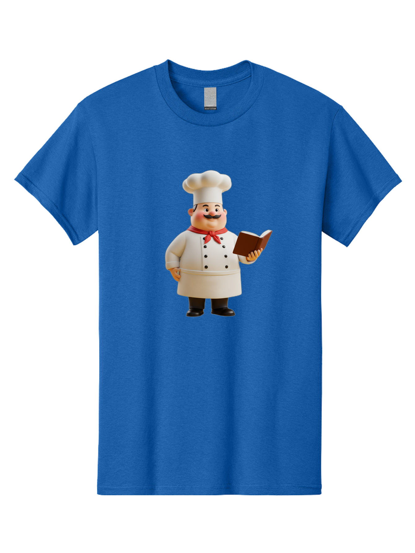 Chef-Figurine-2 Men'S Graphic Tee, 100% Cotton, Comfortable Casual Summer Wear, Machine Washable, Chef Hat, Chef Jacket, Red Neckerchief, Cookbook, Recipe Book, Chef Character, Cartoon Chef, Mustached Man, Cooking Attire, Culinary Expert Bac824