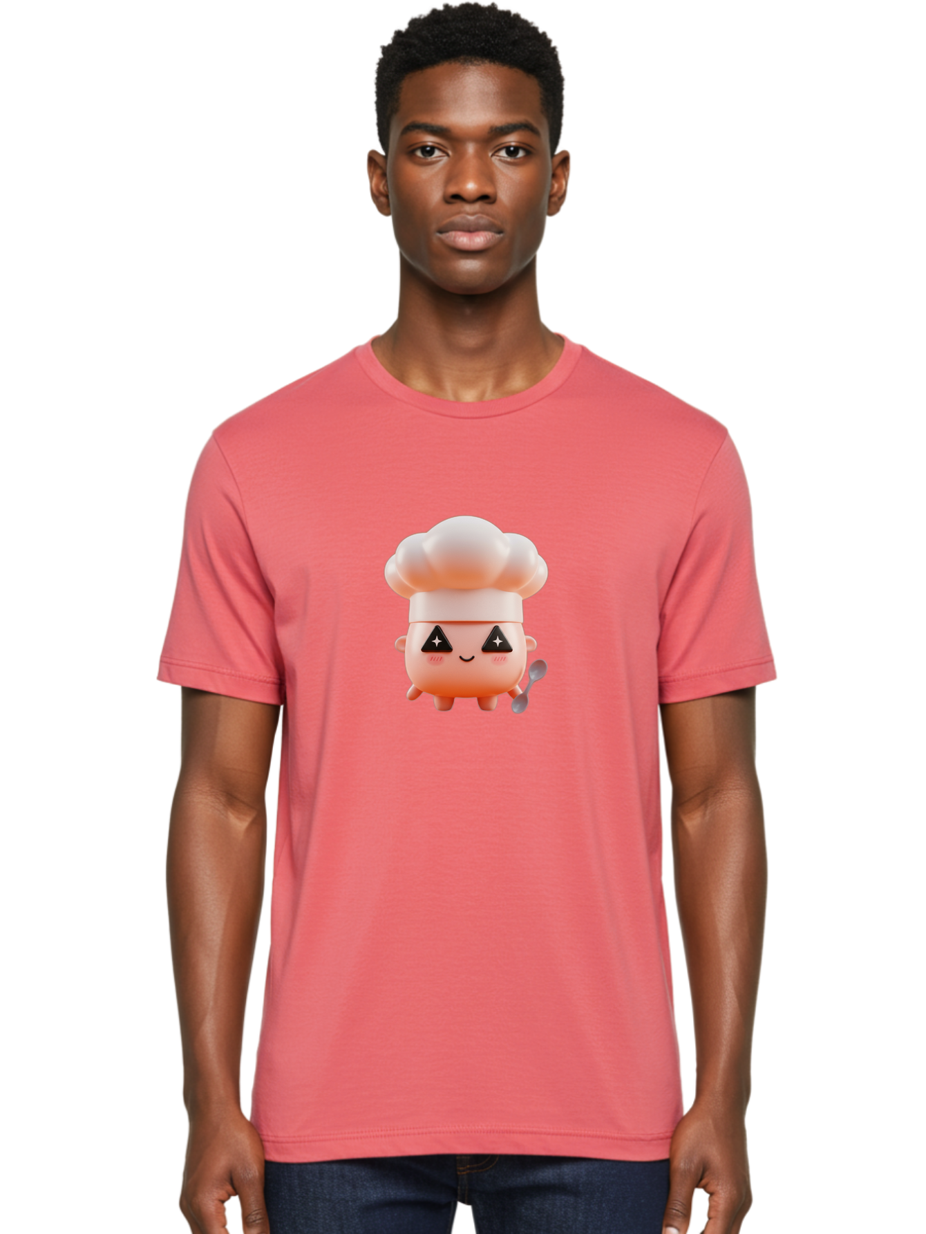 Chef-Hat-Character-1 Men'S Graphic Tee, 100% Cotton, Comfortable Casual Summer Wear, Machine Washable, Cute Chef, Cartoon Character, Cooking, Kitchen Utensils, Chef Hat, Kawaii, Adorable, Chef Mascot, Cooking Mascot Bac828