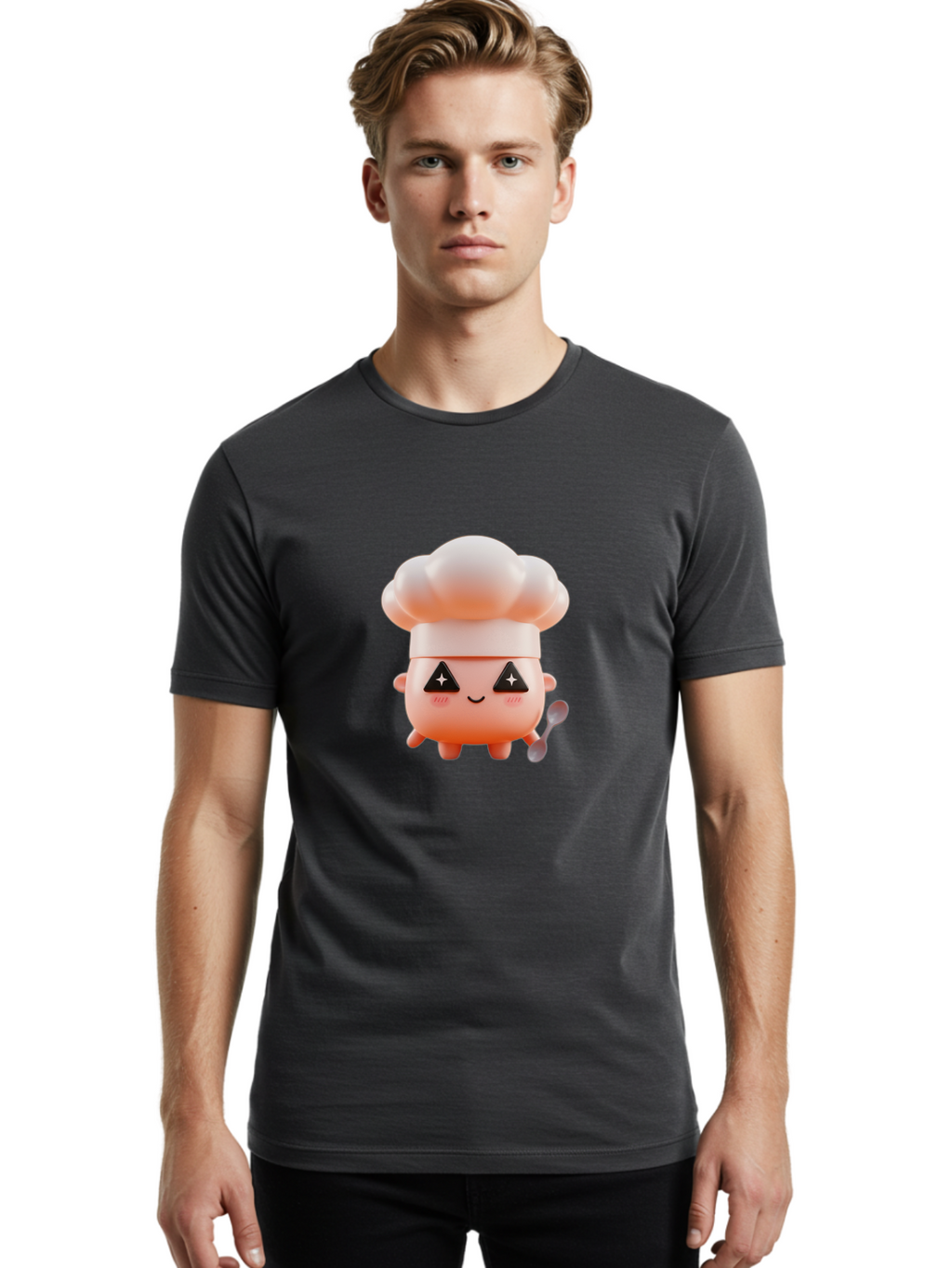 Chef-Hat-Character-1 Men'S Graphic Tee, 100% Cotton, Comfortable Casual Summer Wear, Machine Washable, Cute Chef, Cartoon Character, Cooking, Kitchen Utensils, Chef Hat, Kawaii, Adorable, Chef Mascot, Cooking Mascot Bac828