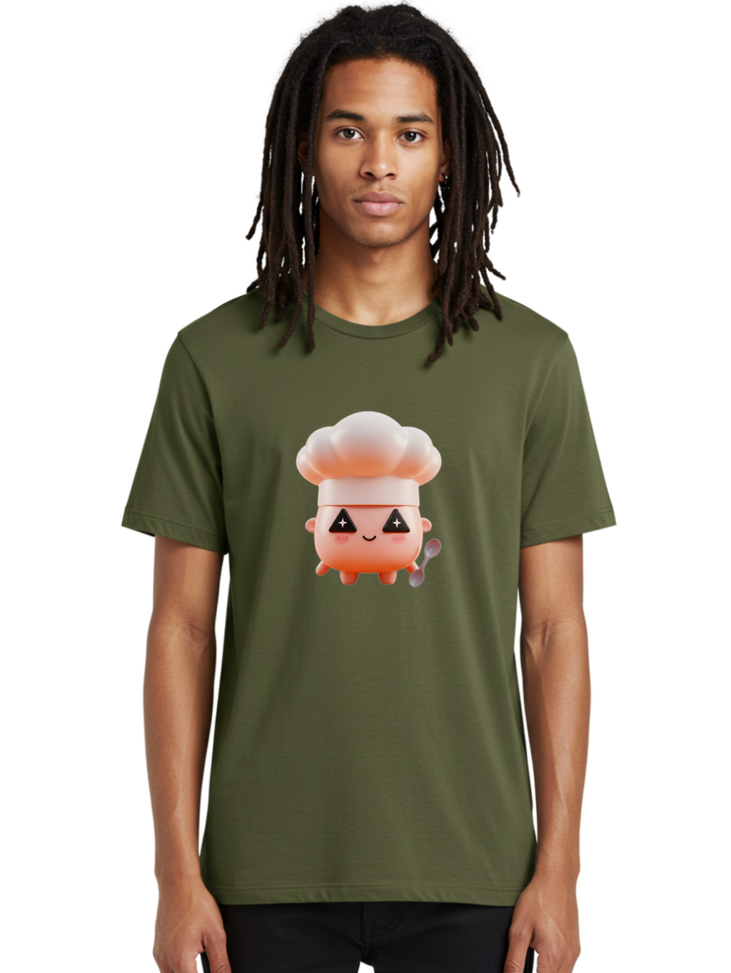 Chef-Hat-Character-1 Men'S Graphic Tee, 100% Cotton, Comfortable Casual Summer Wear, Machine Washable, Cute Chef, Cartoon Character, Cooking, Kitchen Utensils, Chef Hat, Kawaii, Adorable, Chef Mascot, Cooking Mascot Bac828