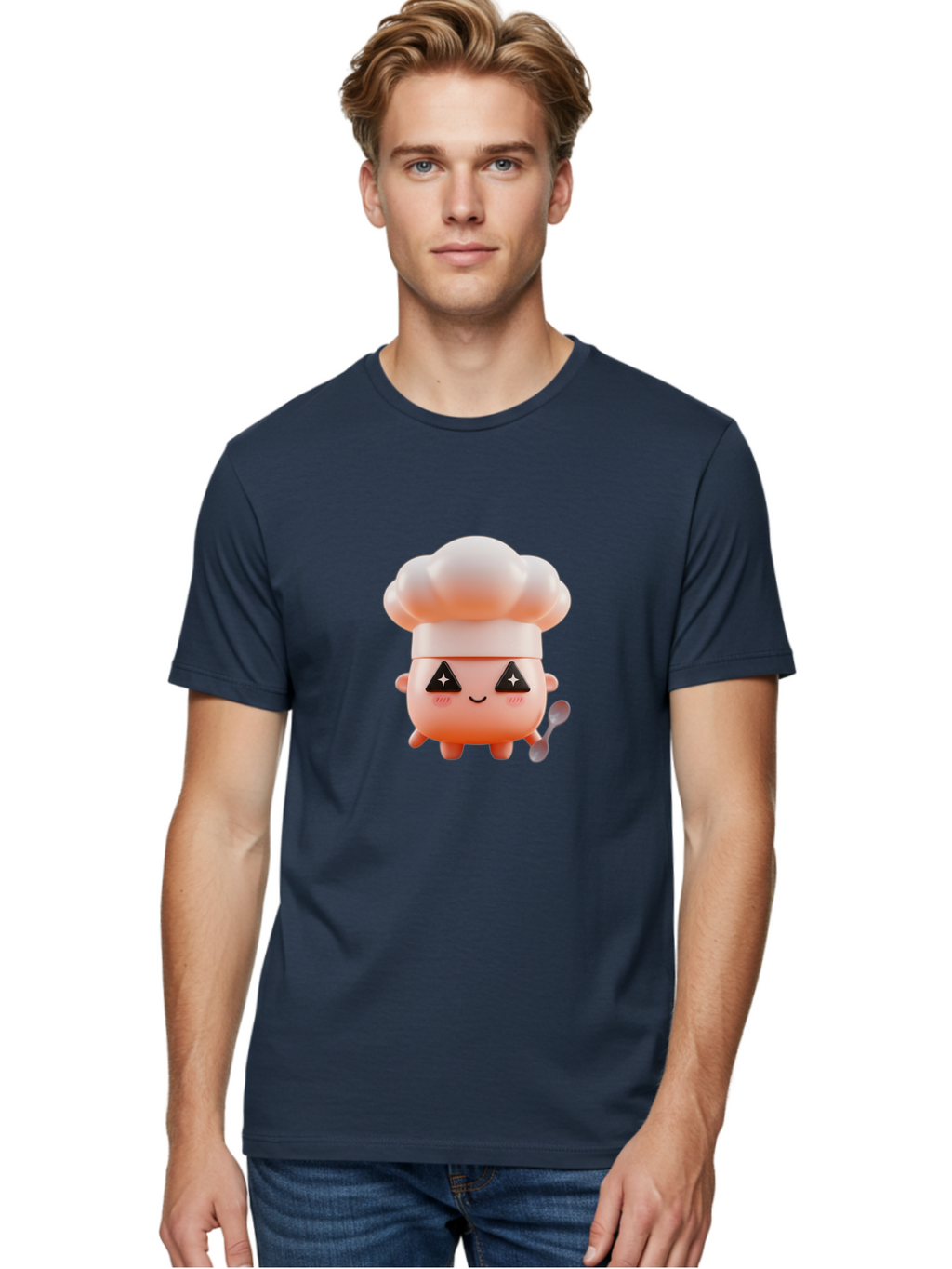 Chef-Hat-Character-1 Men'S Graphic Tee, 100% Cotton, Comfortable Casual Summer Wear, Machine Washable, Cute Chef, Cartoon Character, Cooking, Kitchen Utensils, Chef Hat, Kawaii, Adorable, Chef Mascot, Cooking Mascot Bac828