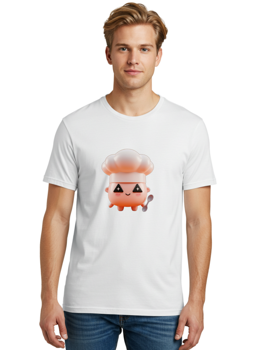 Chef-Hat-Character-1 Men'S Graphic Tee, 100% Cotton, Comfortable Casual Summer Wear, Machine Washable, Cute Chef, Cartoon Character, Cooking, Kitchen Utensils, Chef Hat, Kawaii, Adorable, Chef Mascot, Cooking Mascot Bac828