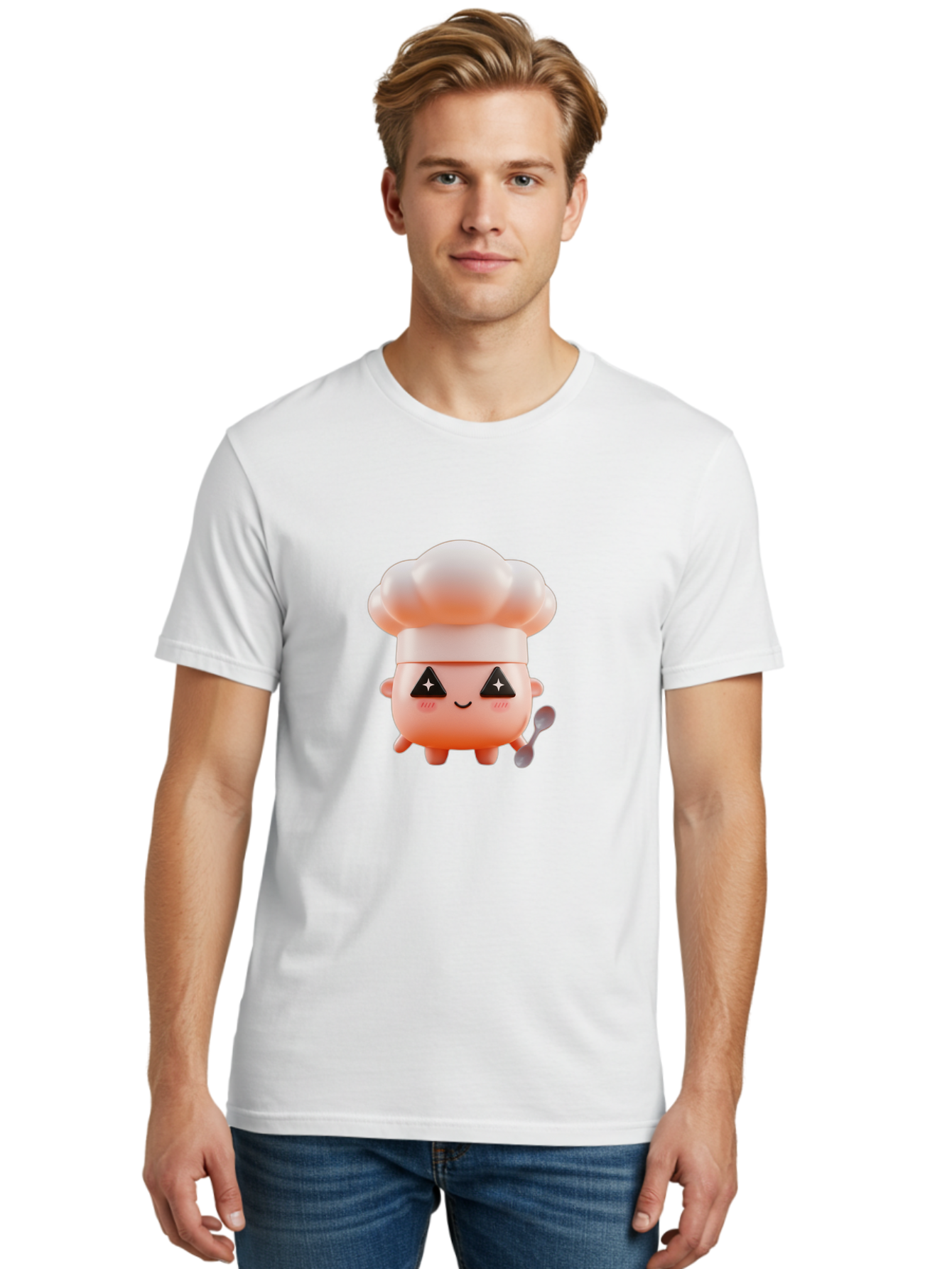 Chef-Hat-Character-1 Men'S Graphic Tee, 100% Cotton, Comfortable Casual Summer Wear, Machine Washable, Cute Chef, Cartoon Character, Cooking, Kitchen Utensils, Chef Hat, Kawaii, Adorable, Chef Mascot, Cooking Mascot Bac828