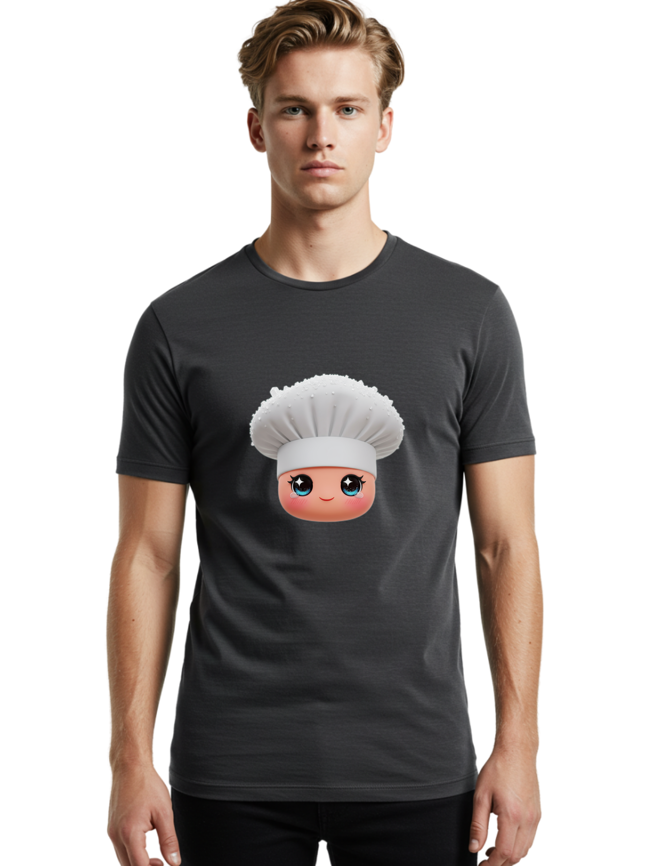 Chef-Hat-Emoji Men'S Graphic Tee, 100% Cotton, Comfortable Casual Summer Wear, Machine Washable, Cartoon Chef, Cooking Emoji, Chef Hat, Cute Face, Sparkly Eyes, Blue Eyes, Culinary Art, Chef Character, Cartoon Character, Cooking Symbol, Bac830