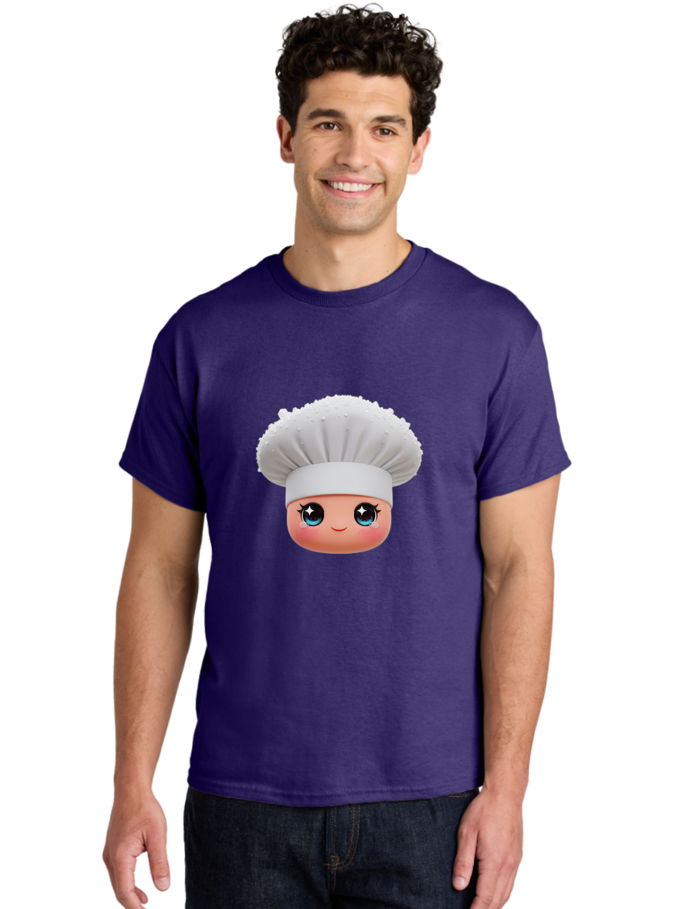 Chef-Hat-Emoji Men'S Graphic Tee, 100% Cotton, Comfortable Casual Summer Wear, Machine Washable, Cartoon Chef, Cooking Emoji, Chef Hat, Cute Face, Sparkly Eyes, Blue Eyes, Culinary Art, Chef Character, Cartoon Character, Cooking Symbol, Bac830