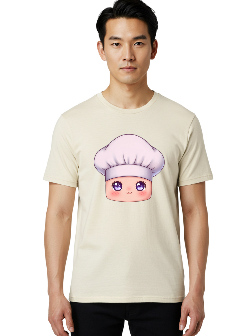 Chef-Hat-Face Men'S Graphic Tee, 100% Cotton, Comfortable Casual Summer Wear, Machine Washable, Cartoon Chef, Cute Face, Purple Eyes, Chef Hat, Cooking, Kawaii, Chef Character, Adorable, Kitchen, Culinary Bac832