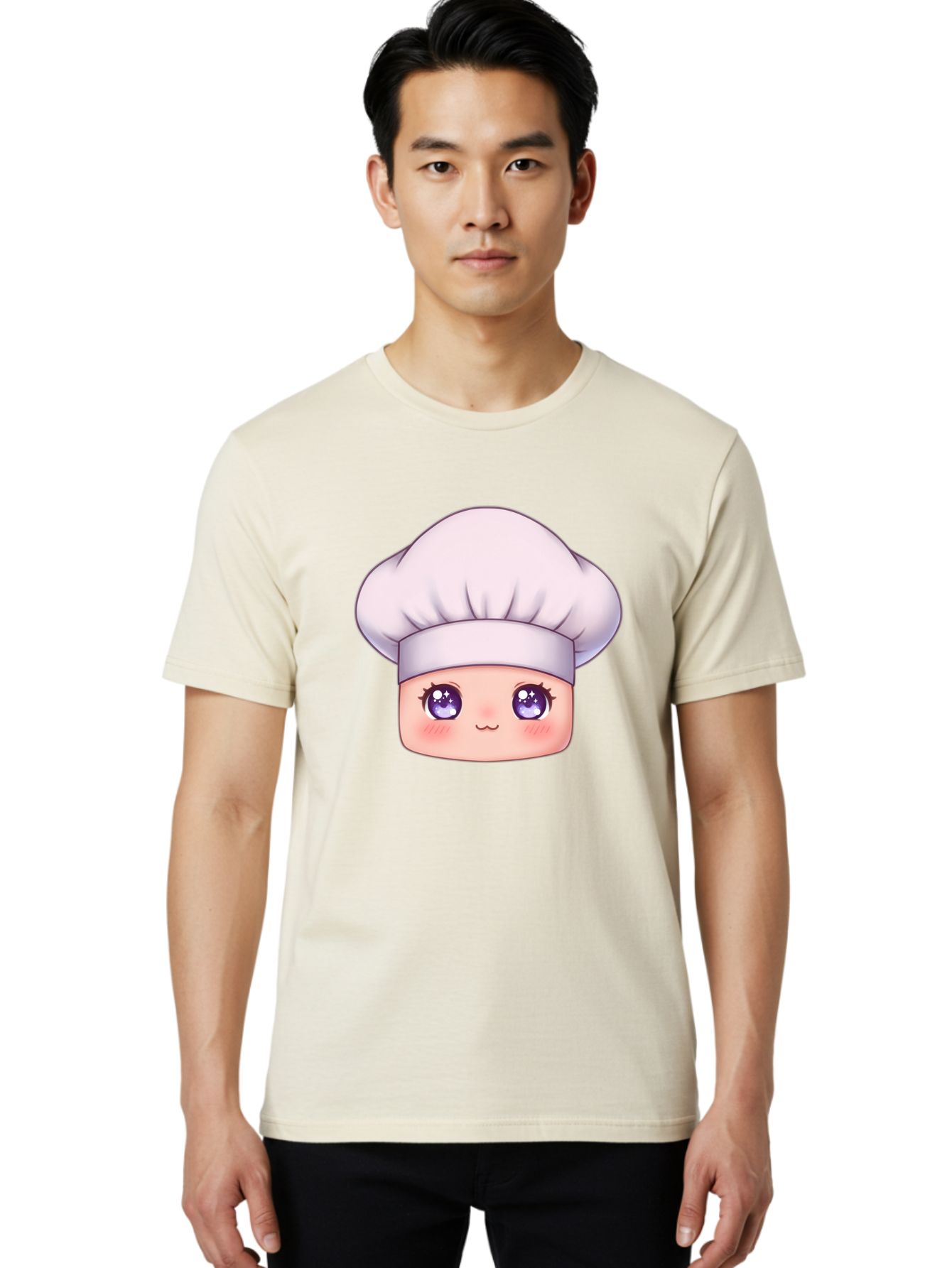 Chef-Hat-Face Men'S Graphic Tee, 100% Cotton, Comfortable Casual Summer Wear, Machine Washable, Cartoon Chef, Cute Face, Purple Eyes, Chef Hat, Cooking, Kawaii, Chef Character, Adorable, Kitchen, Culinary Bac832