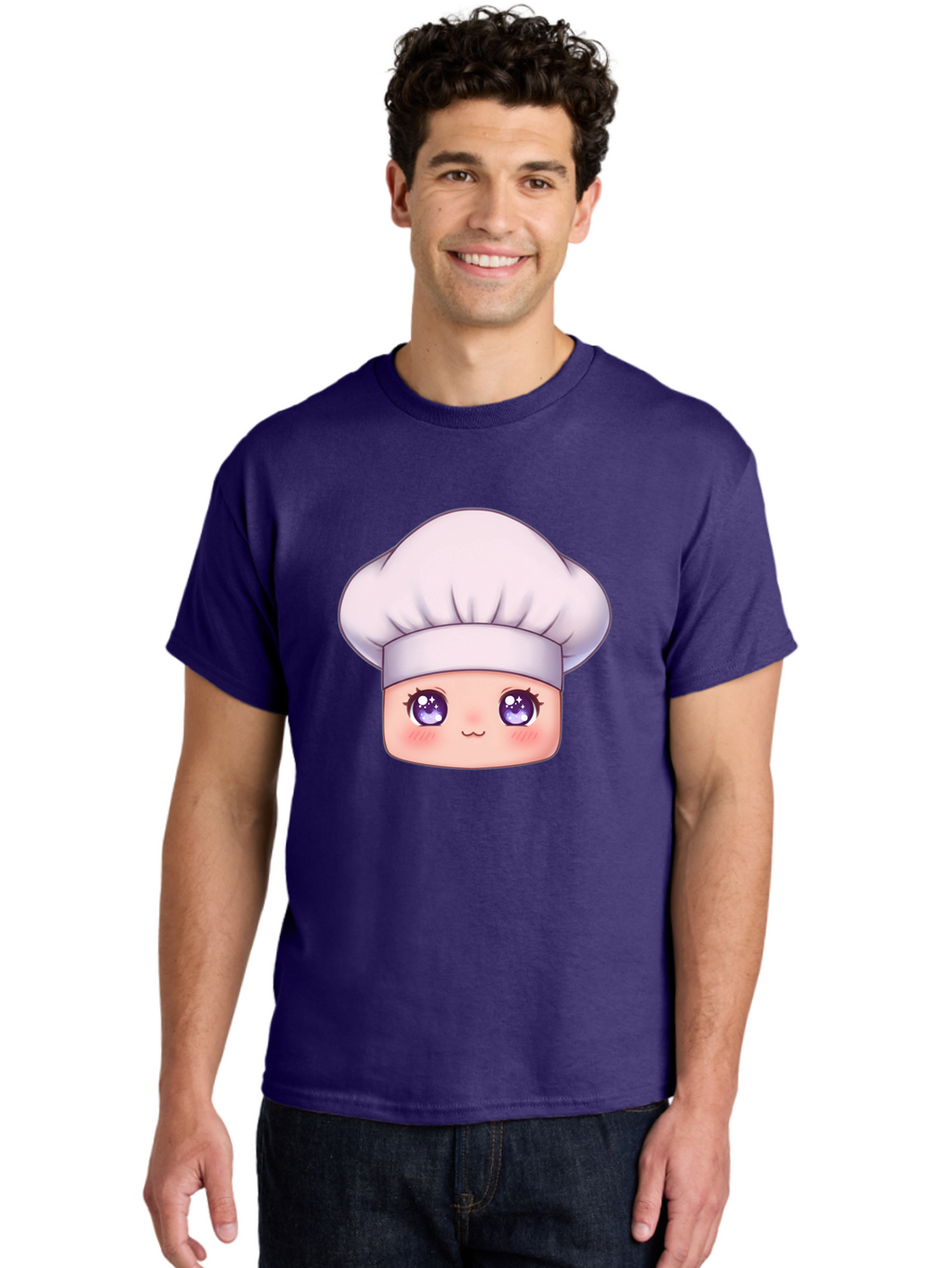 Chef-Hat-Face Men'S Graphic Tee, 100% Cotton, Comfortable Casual Summer Wear, Machine Washable, Cartoon Chef, Cute Face, Purple Eyes, Chef Hat, Cooking, Kawaii, Chef Character, Adorable, Kitchen, Culinary Bac832