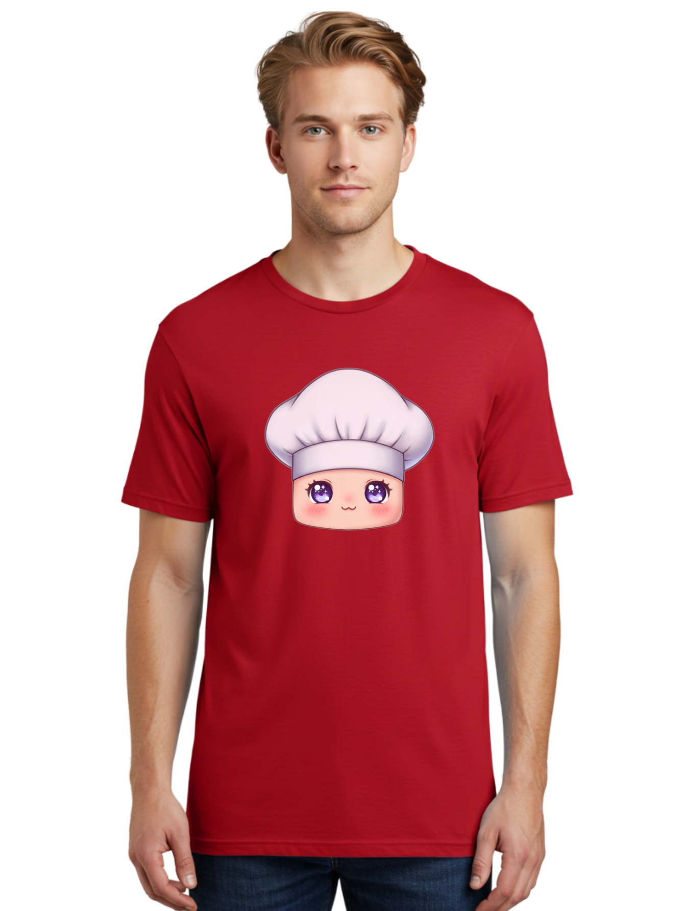 Chef-Hat-Face Men'S Graphic Tee, 100% Cotton, Comfortable Casual Summer Wear, Machine Washable, Cartoon Chef, Cute Face, Purple Eyes, Chef Hat, Cooking, Kawaii, Chef Character, Adorable, Kitchen, Culinary Bac832