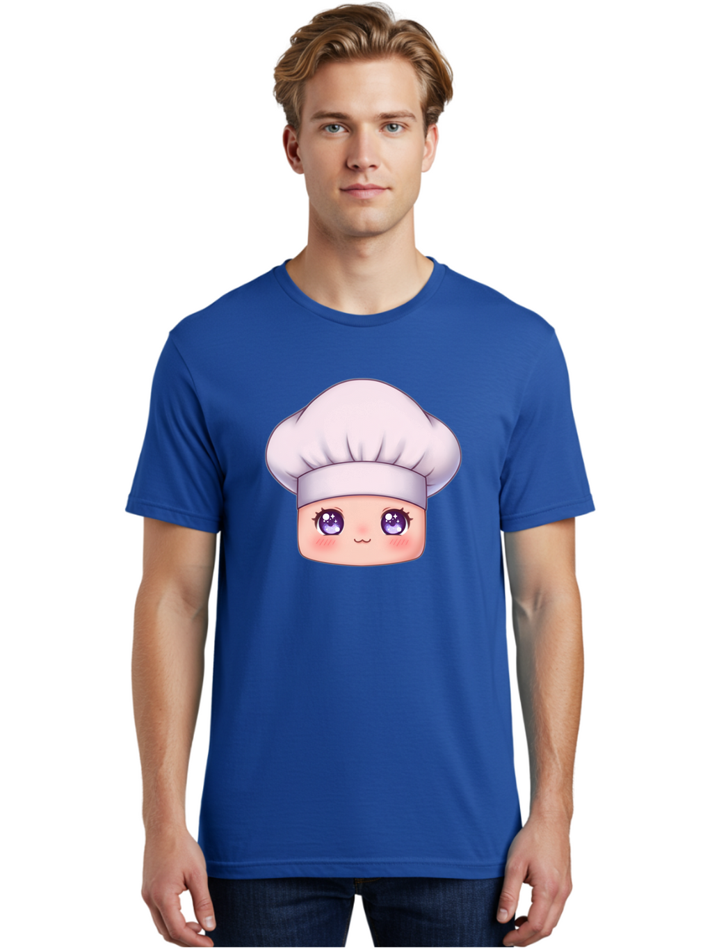 Chef-Hat-Face Men'S Graphic Tee, 100% Cotton, Comfortable Casual Summer Wear, Machine Washable, Cartoon Chef, Cute Face, Purple Eyes, Chef Hat, Cooking, Kawaii, Chef Character, Adorable, Kitchen, Culinary Bac832
