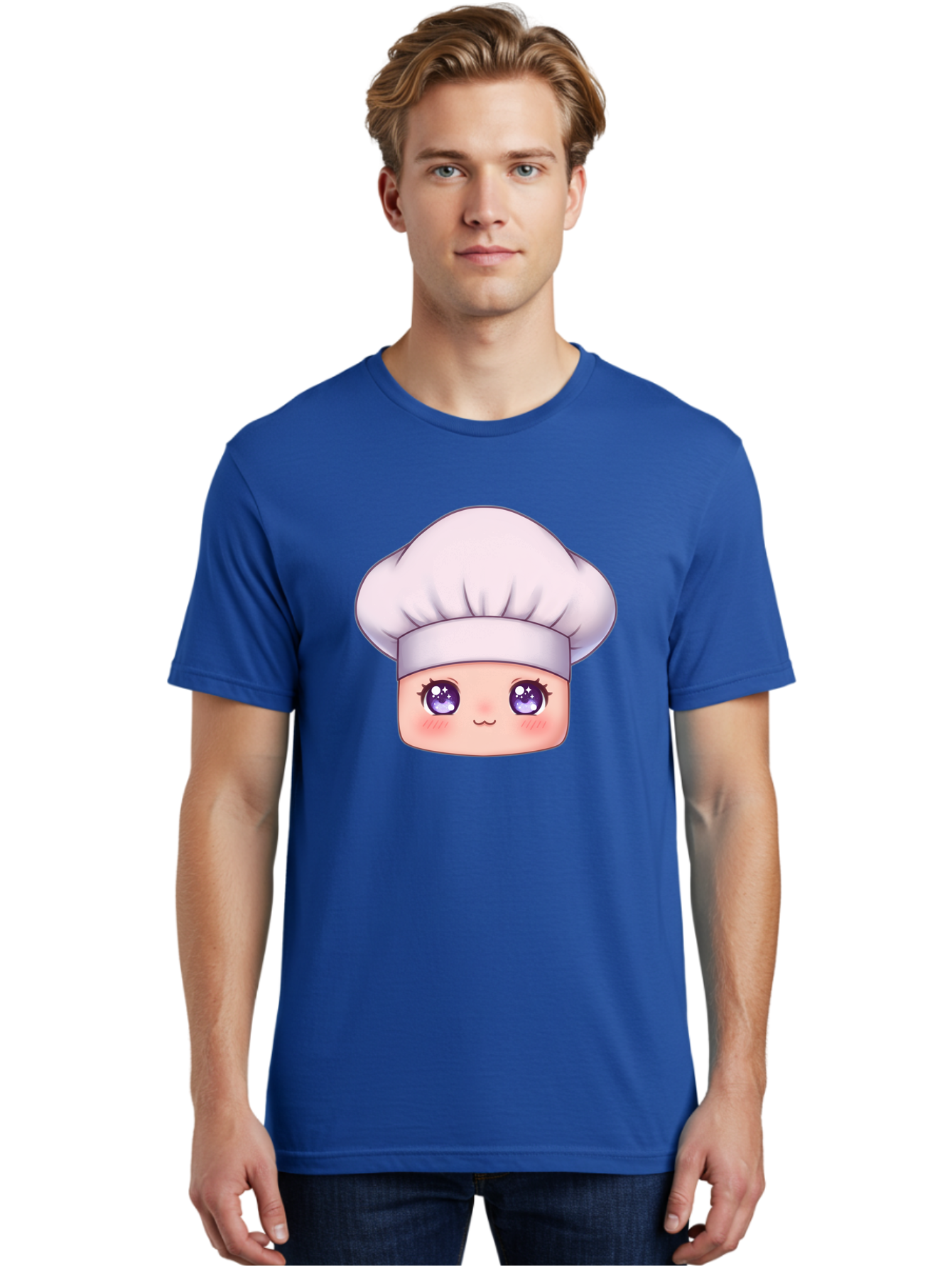 Chef-Hat-Face Men'S Graphic Tee, 100% Cotton, Comfortable Casual Summer Wear, Machine Washable, Cartoon Chef, Cute Face, Purple Eyes, Chef Hat, Cooking, Kawaii, Chef Character, Adorable, Kitchen, Culinary Bac832