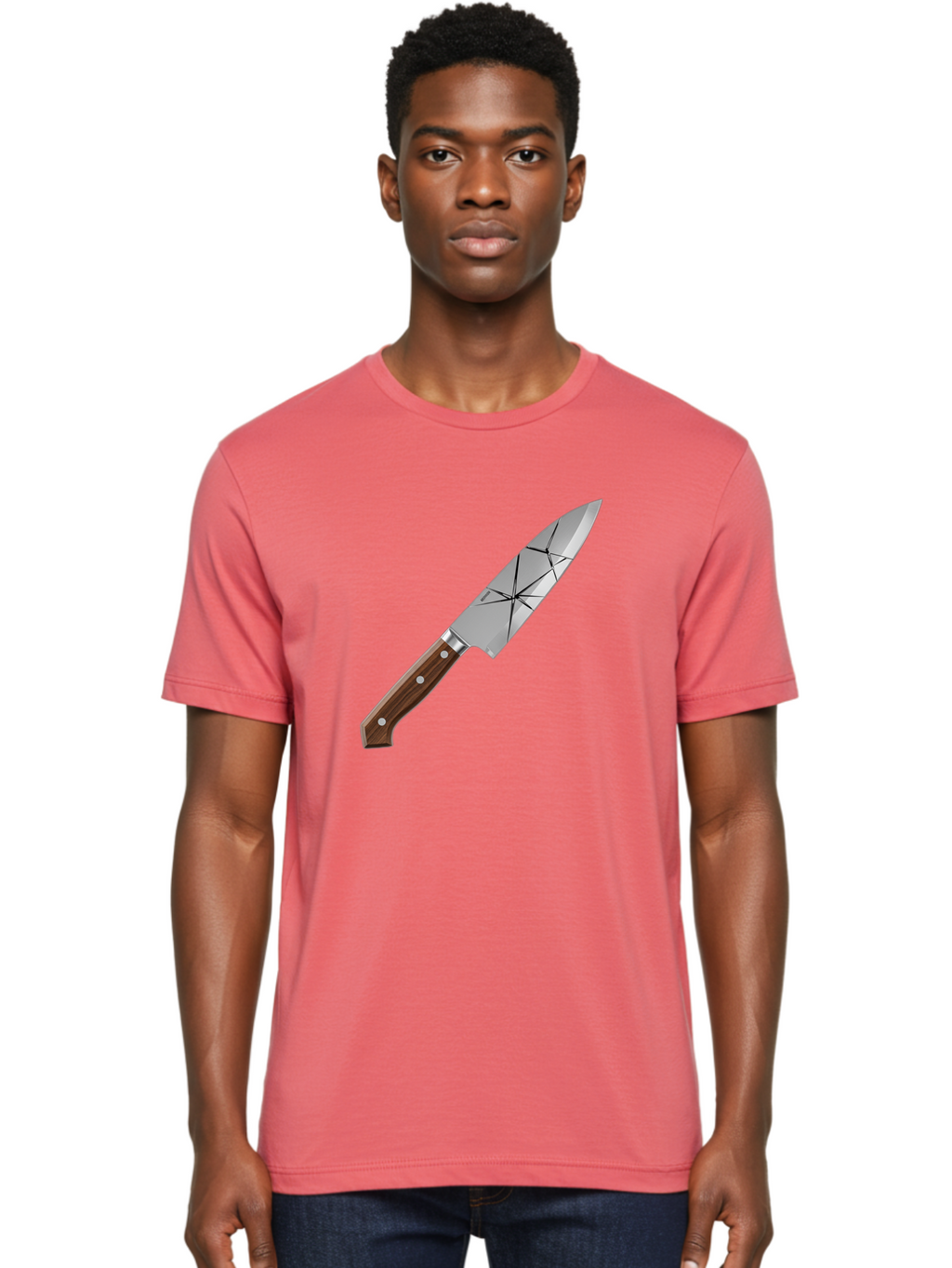 Chef-Knife-1 Men'S Graphic Tee, 100% Cotton, Comfortable Casual Summer Wear, Machine Washable, Sharp Knife, Kitchen Knife, Chef'S Knife, Stainless Steel, Wooden Handle, Silver Rivets, Geometric Pattern, Modern Design, Cutting Tool, Bac834