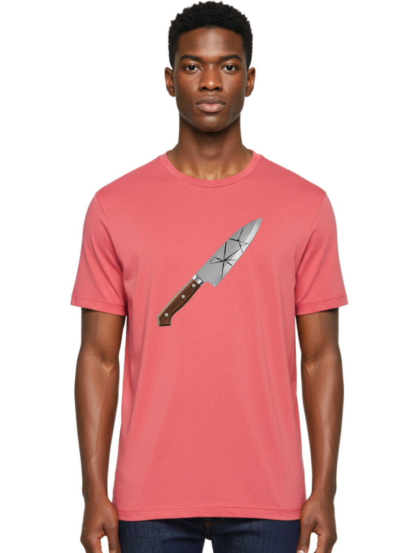 Chef-Knife-1 Men'S Graphic Tee, 100% Cotton, Comfortable Casual Summer Wear, Machine Washable, Sharp Knife, Kitchen Knife, Chef'S Knife, Stainless Steel, Wooden Handle, Silver Rivets, Geometric Pattern, Modern Design, Cutting Tool, Bac834
