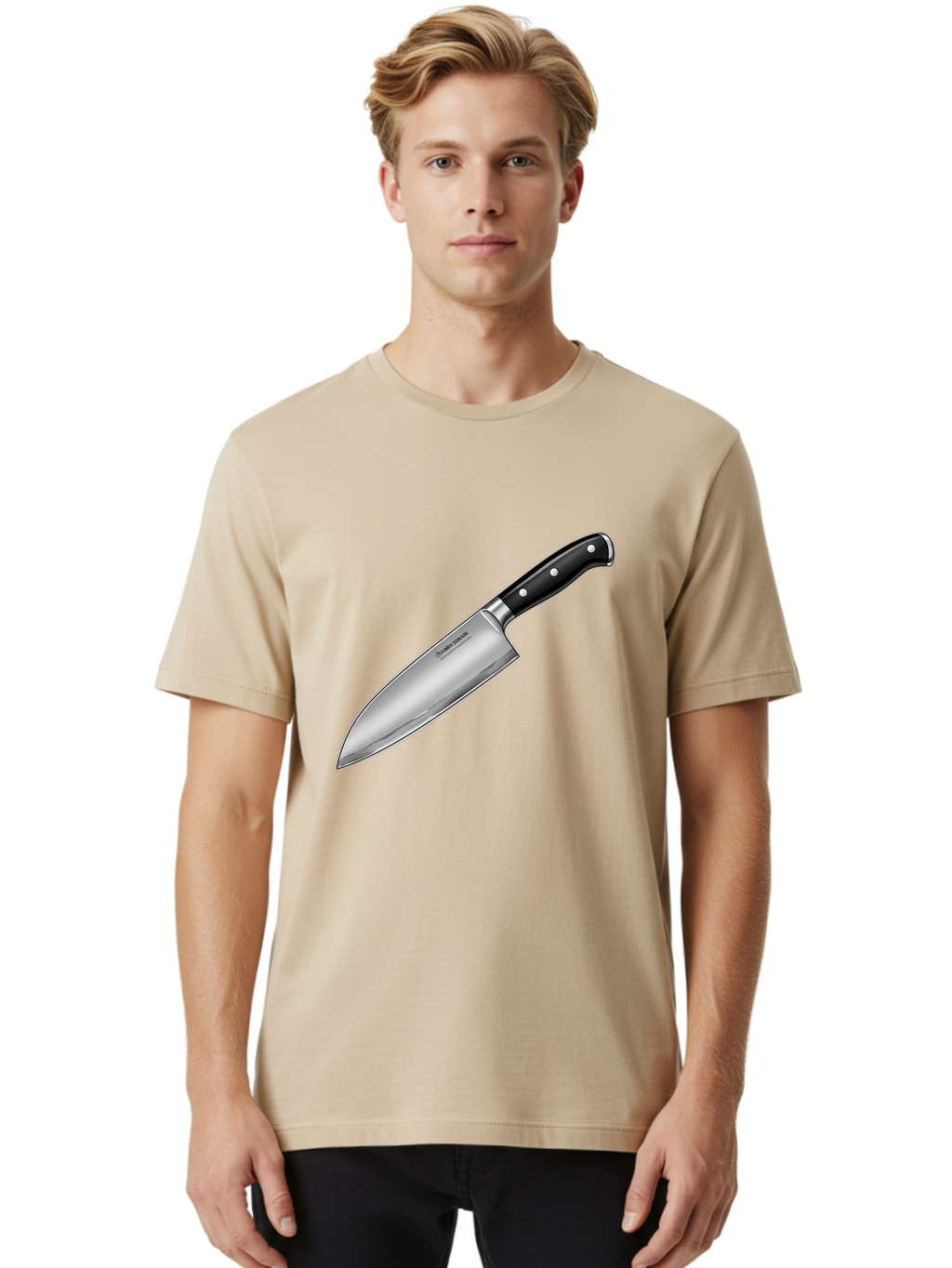 Chef-Knife Men'S Graphic Tee, 100% Cotton, Comfortable Casual Summer Wear, Machine Washable, High-Quality Kitchen Knife, Sharp Blade, Stainless Steel, Chef'S Knife, Cooking Essentials, Kitchen Utensils, Culinary Tools, Precise Cutting, Bac835