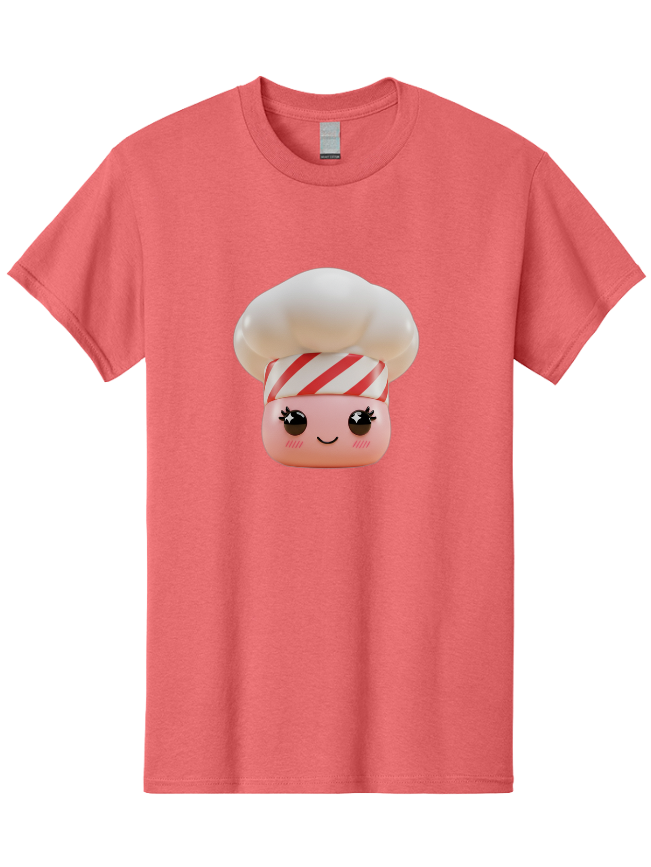 Chef-Marshmallow Men'S Graphic Tee, 100% Cotton, Comfortable Casual Summer Wear, Machine Washable, Candy Character, Chef Illustration, Pastel Pink Face, Red And White Striped Hat, Whimsical Design, Playful, Bakery Goods, Sweet Treats, Kawaii Bac836