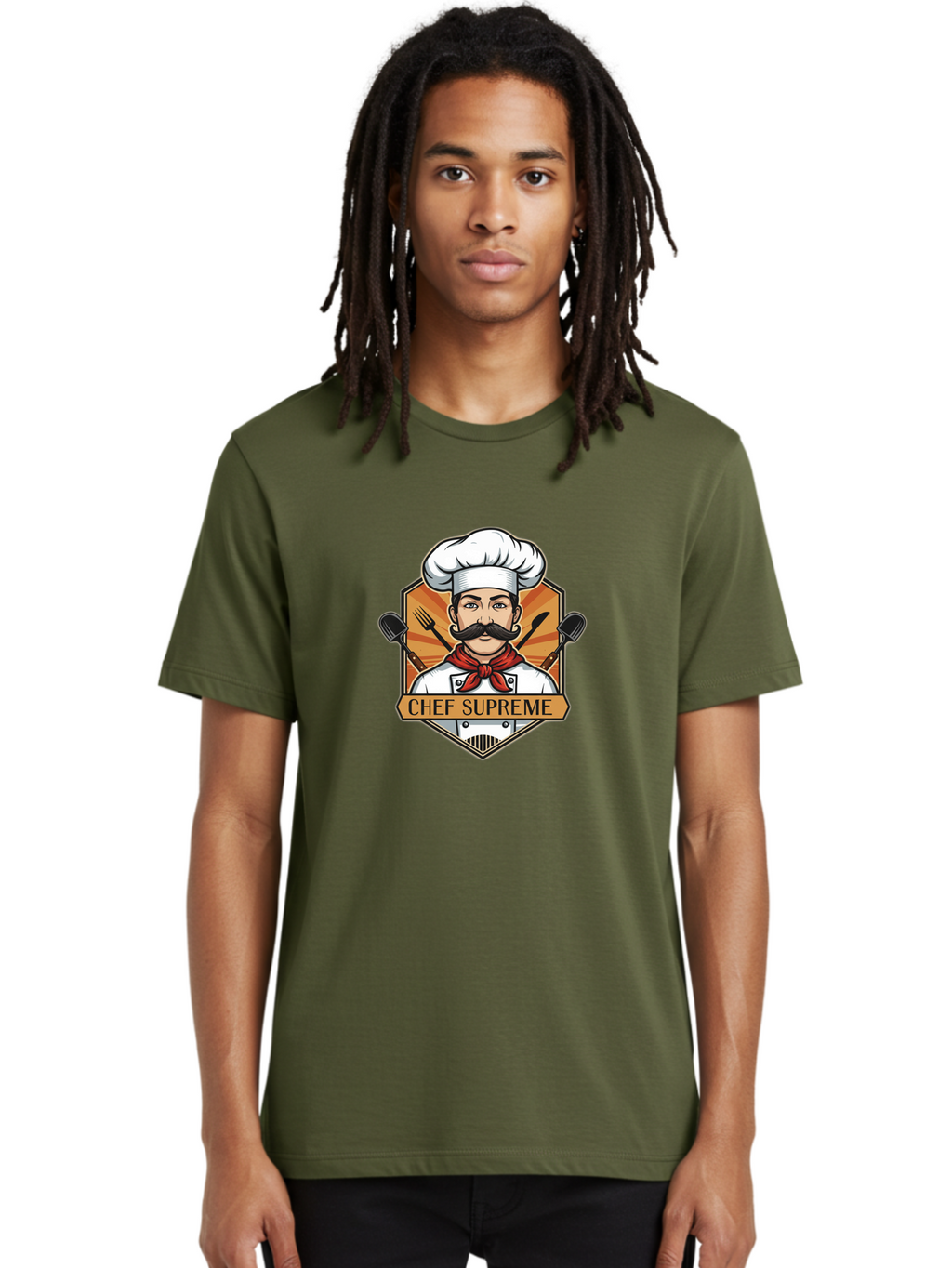 Chef-Supreme Men'S Graphic Tee, 100% Cotton, Comfortable Casual Summer Wear, Machine Washable, Chef Logo, Culinary Expert, Gourmet Cooking, Restaurant Branding, Chef Hat, Mustachioed Chef, Kitchen Utensils, Professional Cooking, Chef Attire Bac838