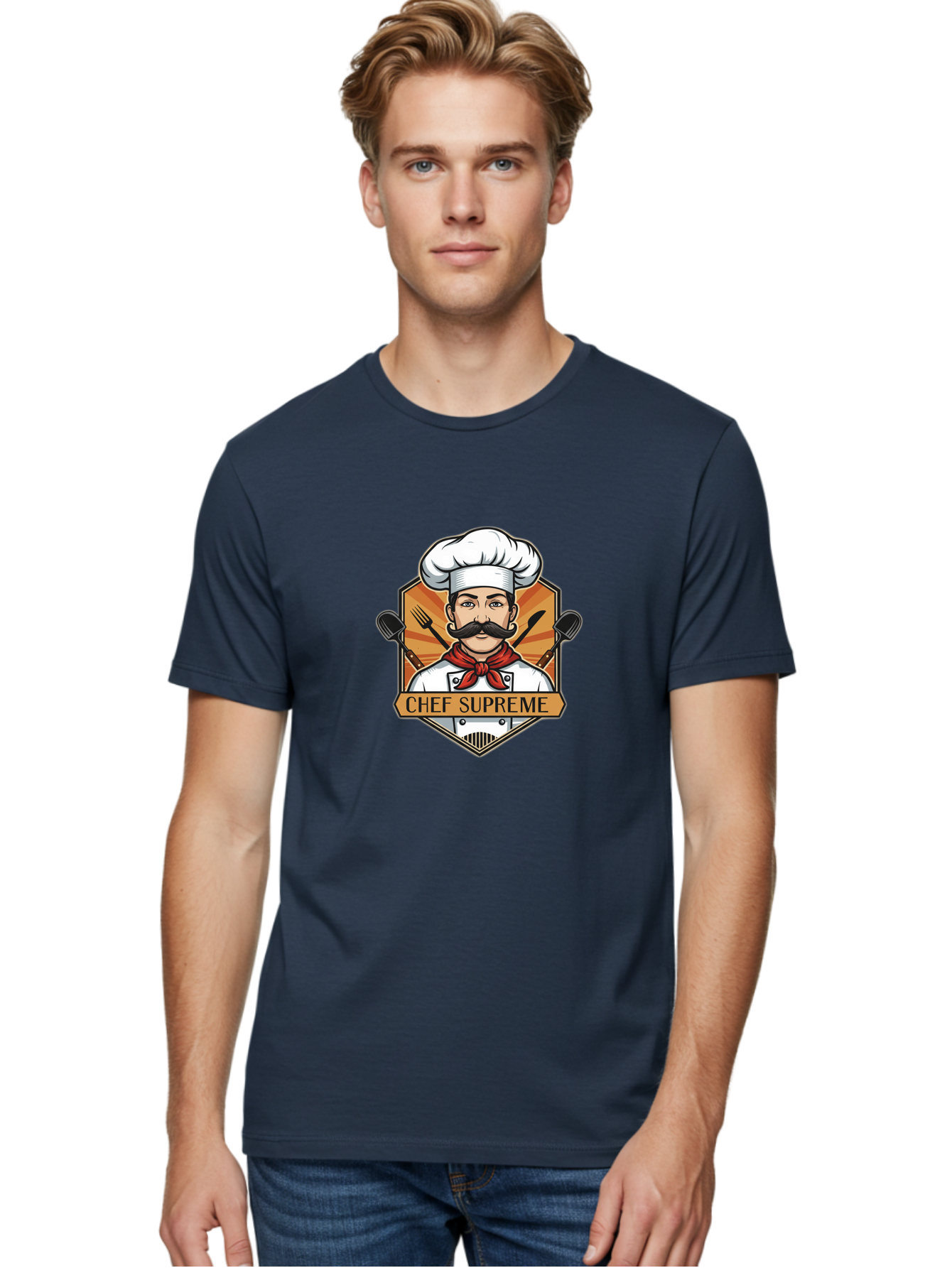 Chef-Supreme Men'S Graphic Tee, 100% Cotton, Comfortable Casual Summer Wear, Machine Washable, Chef Logo, Culinary Expert, Gourmet Cooking, Restaurant Branding, Chef Hat, Mustachioed Chef, Kitchen Utensils, Professional Cooking, Chef Attire Bac838
