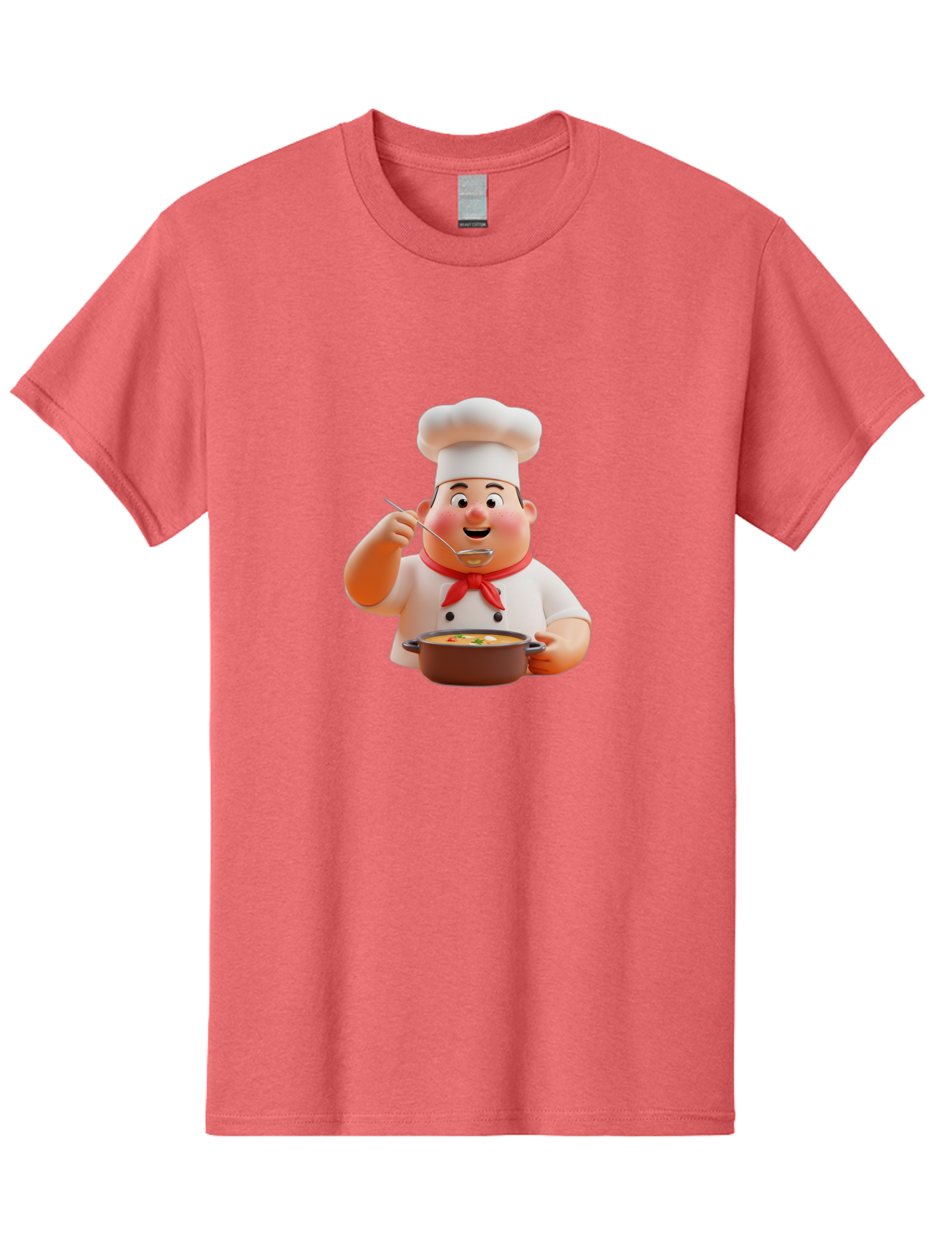 Chef-Tasting-Soup Men'S Graphic Tee, 100% Cotton, Comfortable Casual Summer Wear, Machine Washable, Chef Holding Pot, Serving Soup, Culinary Art, Chef Hat, Red Scarf, Cooking, Delicious Meal, Gourmet Cuisine, Savory Flavors, Food Presentation, Bac839