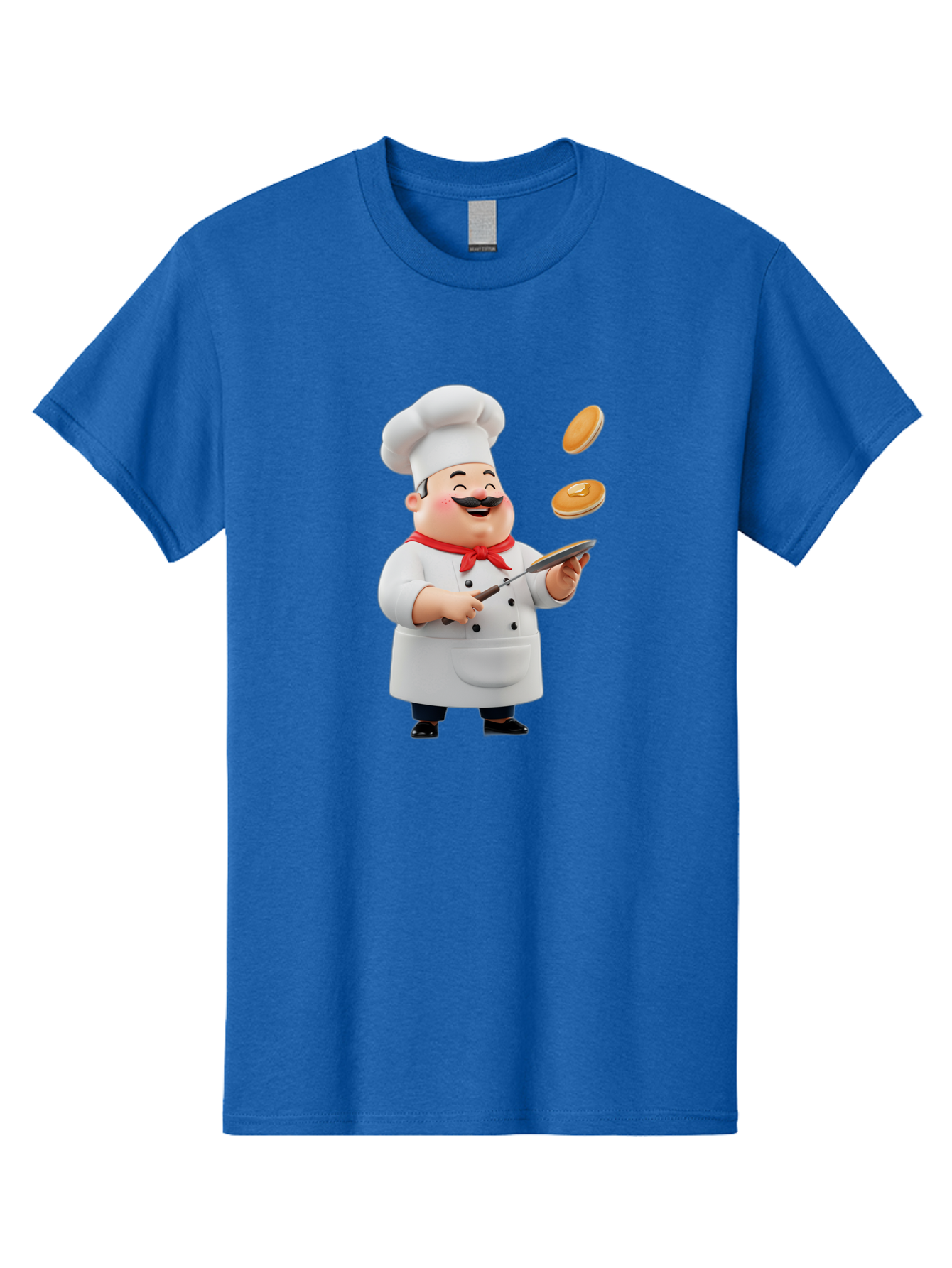 Chef-Tossing-Pancakes Men'S Graphic Tee, 100% Cotton, Comfortable Casual Summer Wear, Machine Washable, Chef Cooking Pancakes, Happy Chef, Kitchen Fun, Breakfast Cooking, Food Preparation, Chef Hat, Cooking With Love, Pancakes In Air, Bac840