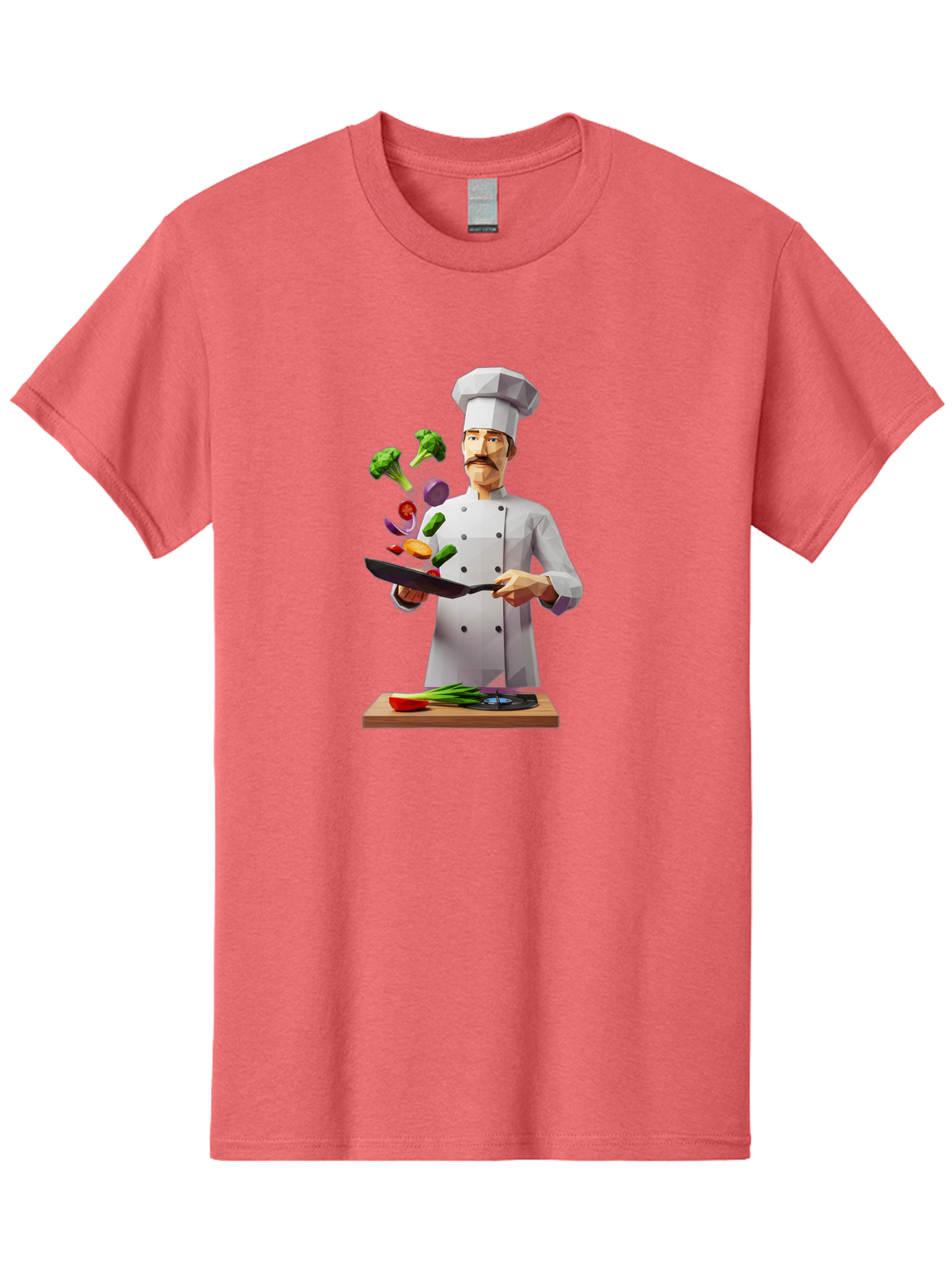 Chef-Tossing-Vegetables Men'S Graphic Tee, 100% Cotton, Comfortable Casual Summer Wear, Machine Washable, Chef Tossing Vegetables, Cooking Skills, Kitchen Magic, Healthy Eating, Food Preparation, Culinary Art, Vegetable Stir-Fry, Bac841