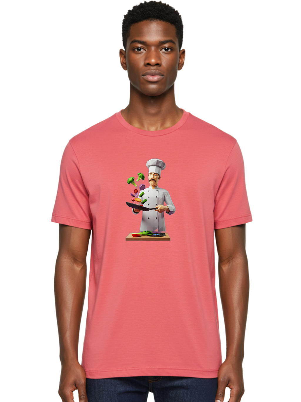 Chef-Tossing-Vegetables Men'S Graphic Tee, 100% Cotton, Comfortable Casual Summer Wear, Machine Washable, Chef Tossing Vegetables, Cooking Skills, Kitchen Magic, Healthy Eating, Food Preparation, Culinary Art, Vegetable Stir-Fry, Bac841