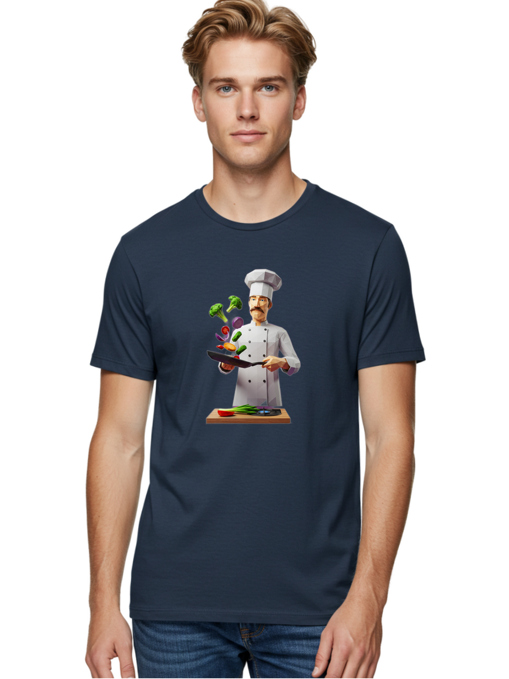 Chef-Tossing-Vegetables Men'S Graphic Tee, 100% Cotton, Comfortable Casual Summer Wear, Machine Washable, Chef Tossing Vegetables, Cooking Skills, Kitchen Magic, Healthy Eating, Food Preparation, Culinary Art, Vegetable Stir-Fry, Bac841