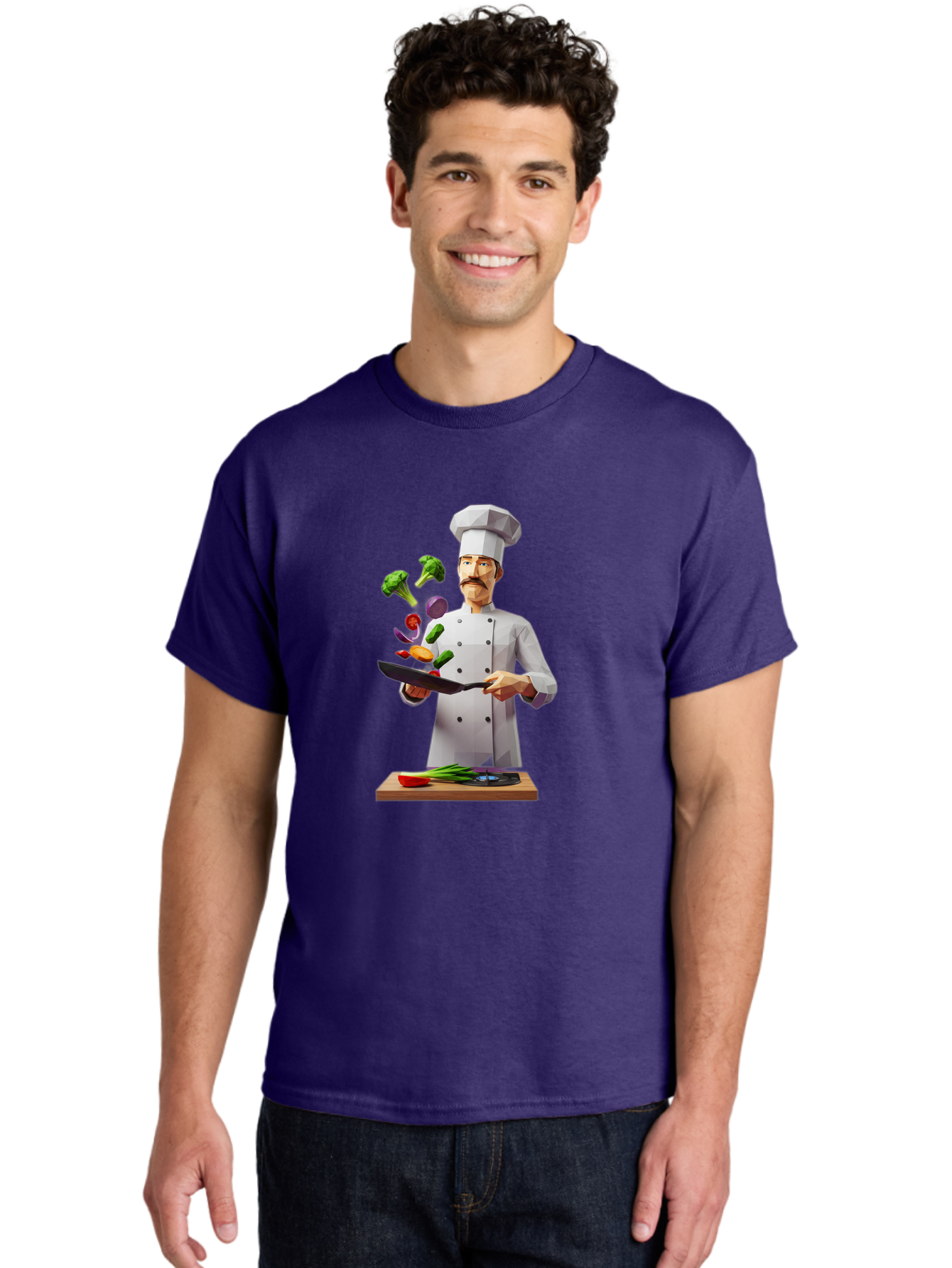 Chef-Tossing-Vegetables Men'S Graphic Tee, 100% Cotton, Comfortable Casual Summer Wear, Machine Washable, Chef Tossing Vegetables, Cooking Skills, Kitchen Magic, Healthy Eating, Food Preparation, Culinary Art, Vegetable Stir-Fry, Bac841