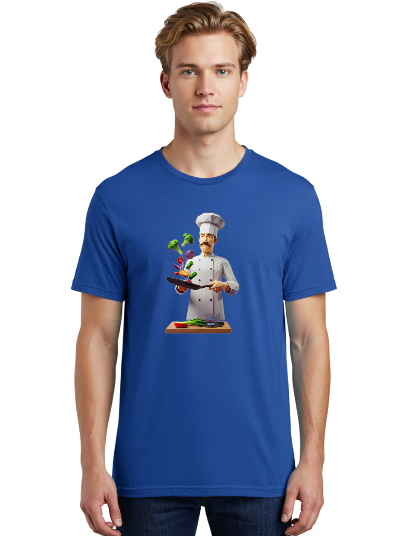 Chef-Tossing-Vegetables Men'S Graphic Tee, 100% Cotton, Comfortable Casual Summer Wear, Machine Washable, Chef Tossing Vegetables, Cooking Skills, Kitchen Magic, Healthy Eating, Food Preparation, Culinary Art, Vegetable Stir-Fry, Bac841