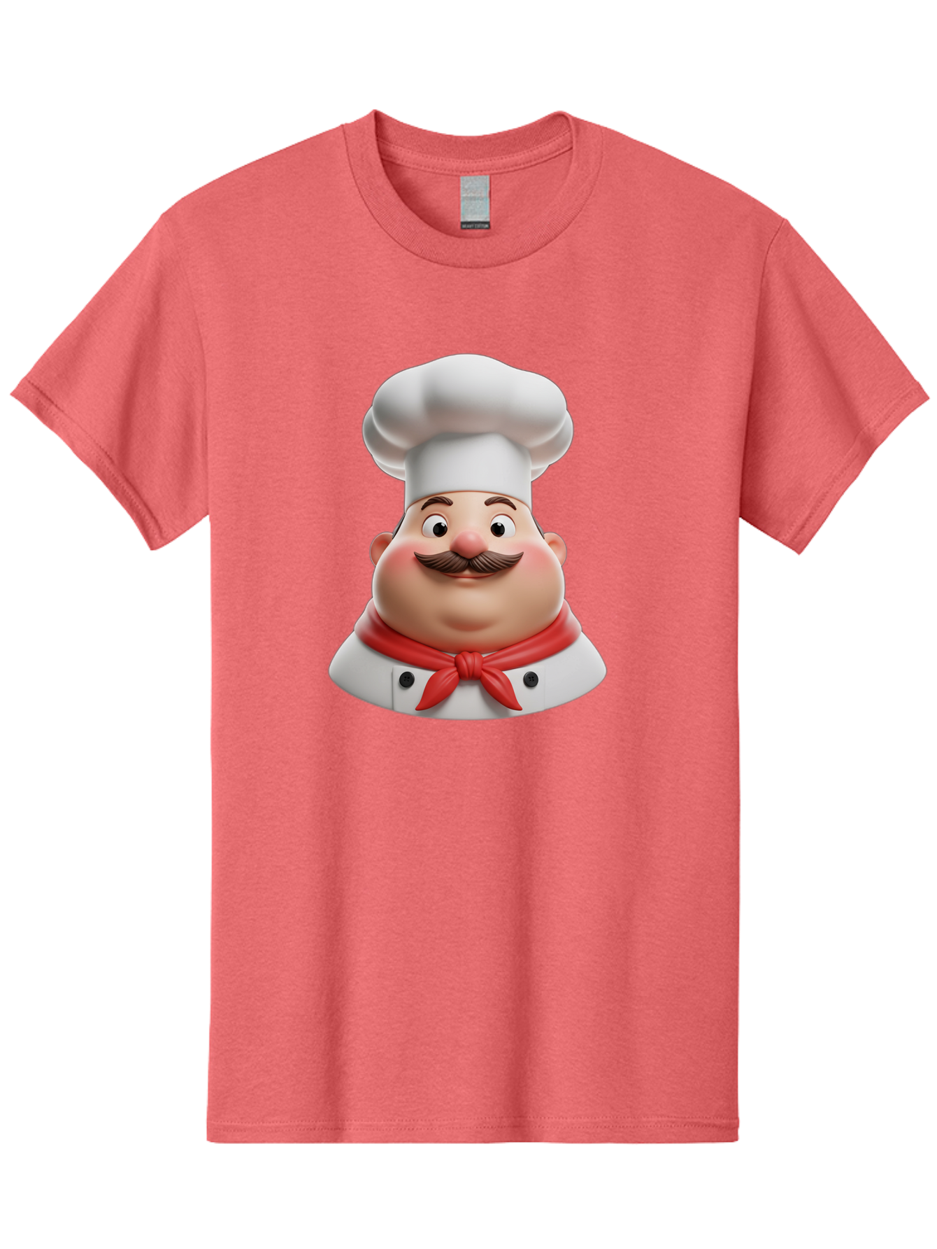 Chef Men'S Graphic Tee, 100% Cotton, Comfortable Casual Summer Wear, Machine Washable, Cartoon Chef, Smiling Man, Mustache, White Hat, Red Scarf, Chef'S Uniform, Cooking, Culinary Arts, Kitchen, Food Preparation Bac844