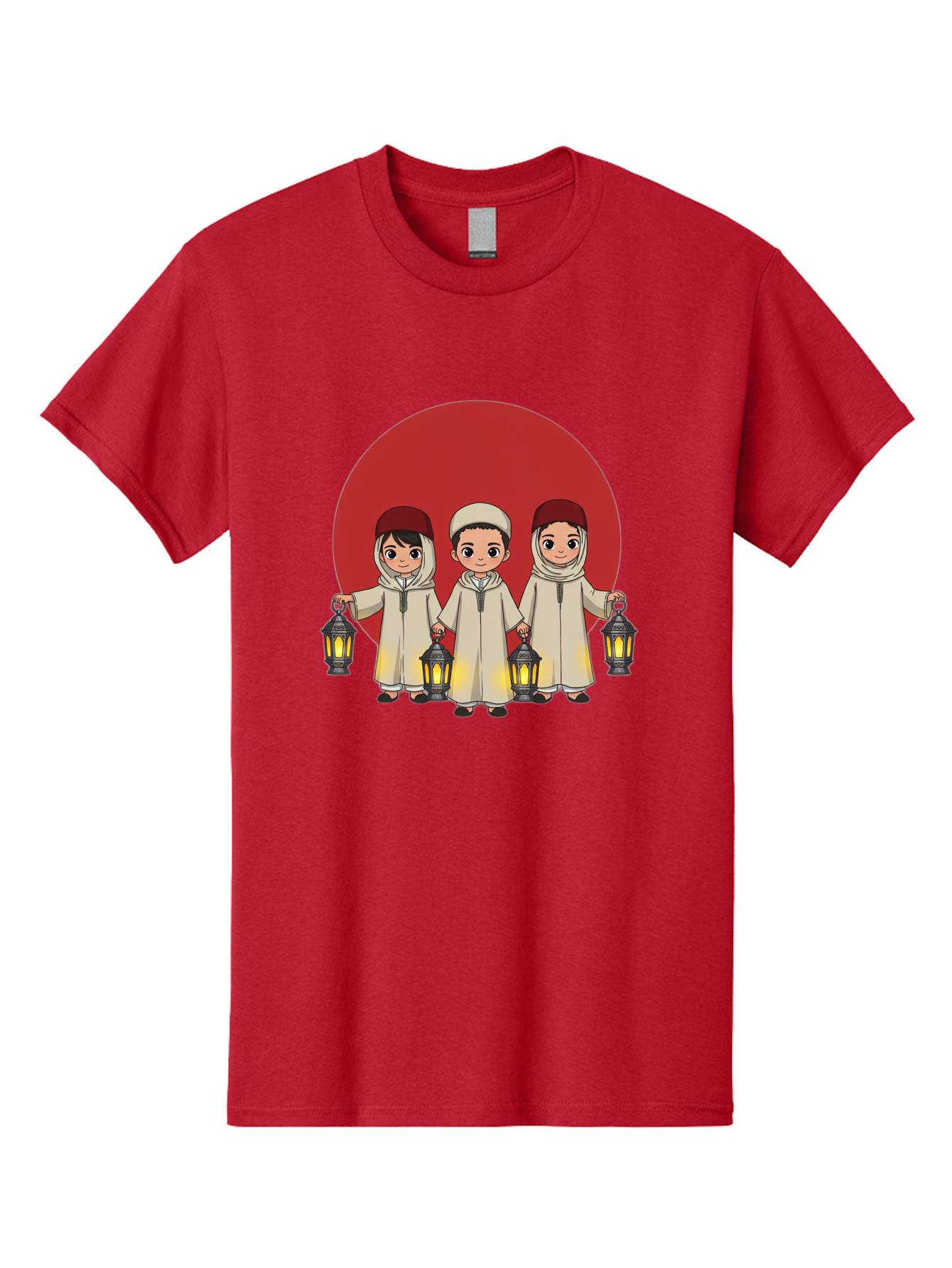 Children-With-Lanterns-1 Men'S Graphic Tee, 100% Cotton, Comfortable Casual Summer Wear, Machine Washable, Children In Traditional Clothing, Holding Lanterns, Ramadan Celebration, Islamic Culture, Festive Atmosphere, Happy Kids, Bac845