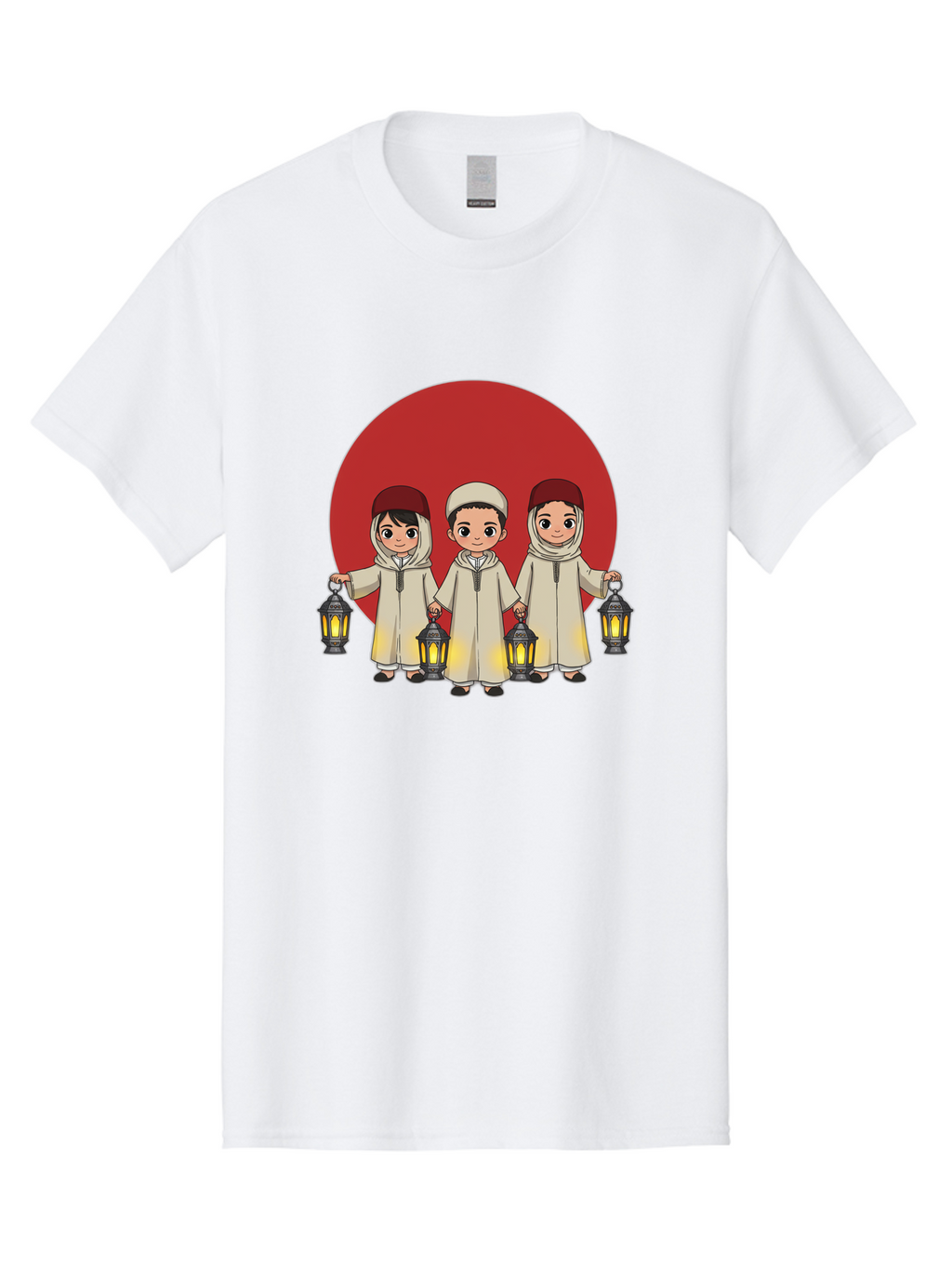 Children-With-Lanterns-1 Men'S Graphic Tee, 100% Cotton, Comfortable Casual Summer Wear, Machine Washable, Children In Traditional Clothing, Holding Lanterns, Ramadan Celebration, Islamic Culture, Festive Atmosphere, Happy Kids, Bac845