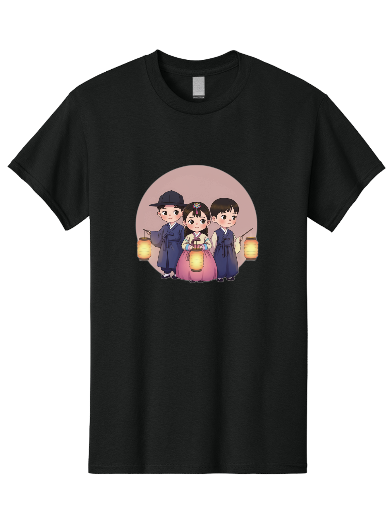 Children-With-Lanterns Men'S Graphic Tee, 100% Cotton, Comfortable Casual Summer Wear, Machine Washable, Traditional Korean Clothing, Hanbok, Children Holding Lanterns, Festive Atmosphere, Cultural Heritage, Korean Folklore, Bac846