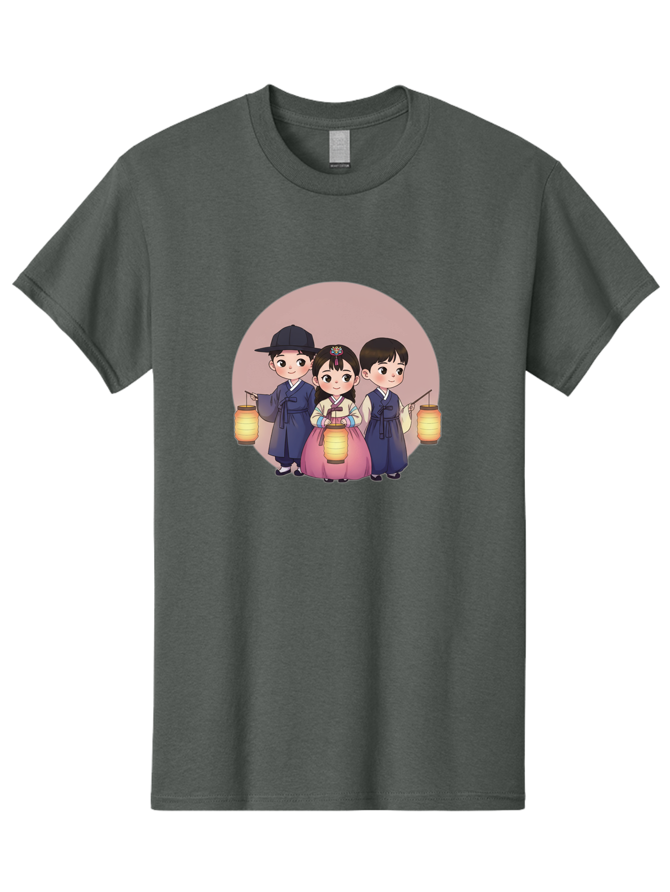 Children-With-Lanterns Men'S Graphic Tee, 100% Cotton, Comfortable Casual Summer Wear, Machine Washable, Traditional Korean Clothing, Hanbok, Children Holding Lanterns, Festive Atmosphere, Cultural Heritage, Korean Folklore, Bac846