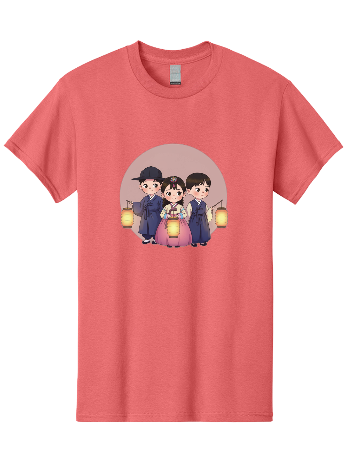Children-With-Lanterns Men'S Graphic Tee, 100% Cotton, Comfortable Casual Summer Wear, Machine Washable, Traditional Korean Clothing, Hanbok, Children Holding Lanterns, Festive Atmosphere, Cultural Heritage, Korean Folklore, Bac846